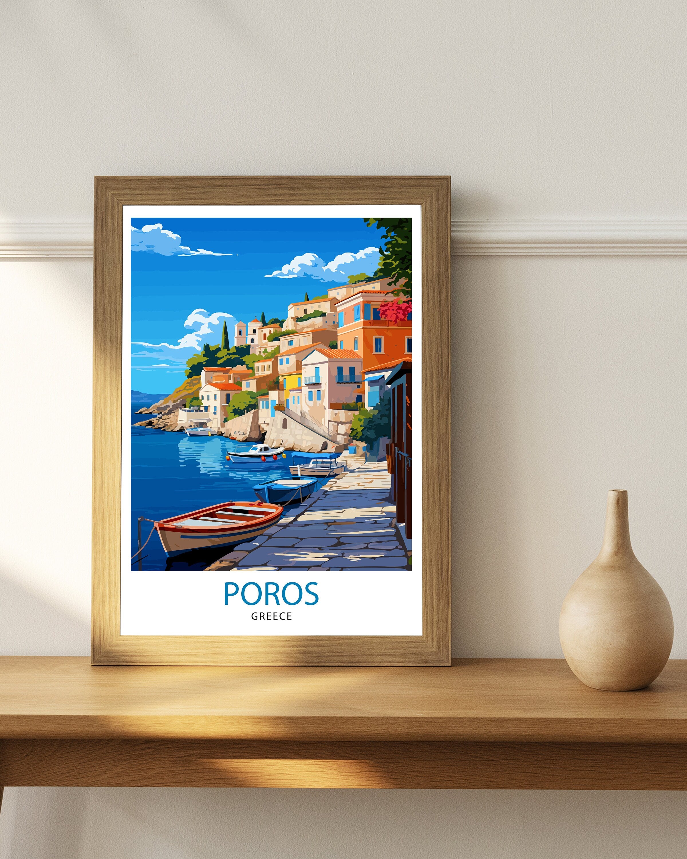 Poros Greece Travel Print Greek Island Wall Decor Poros Island Poster Greece Travel Prints Poros Art Print Poros Illustration Poros Wall