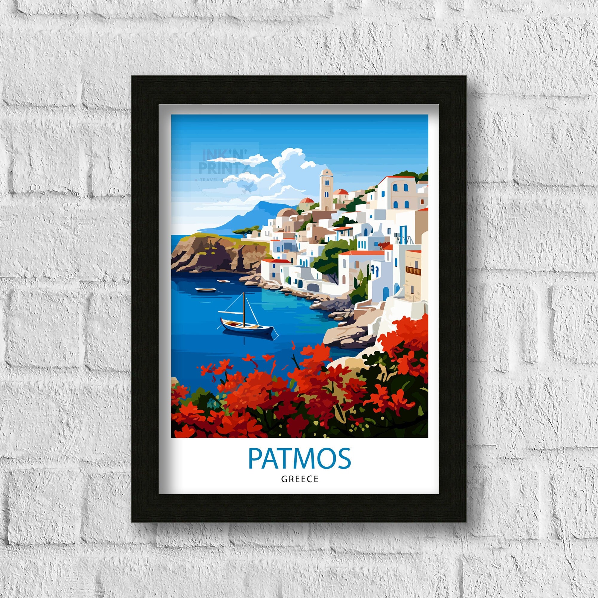 Patmos Greece Art Print | Aegean Island Travel Poster
