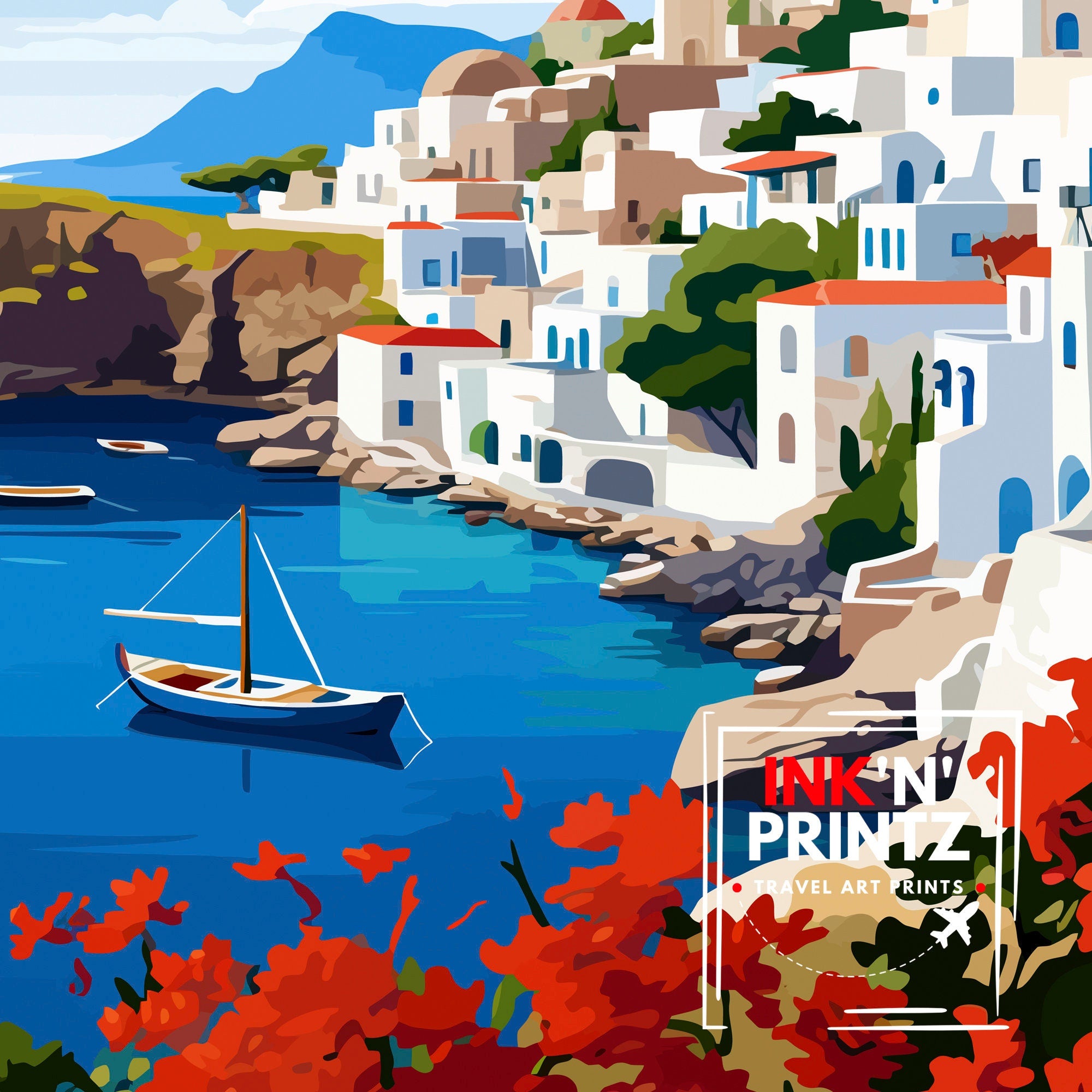 Patmos Greece Art Print | Aegean Island Travel Poster