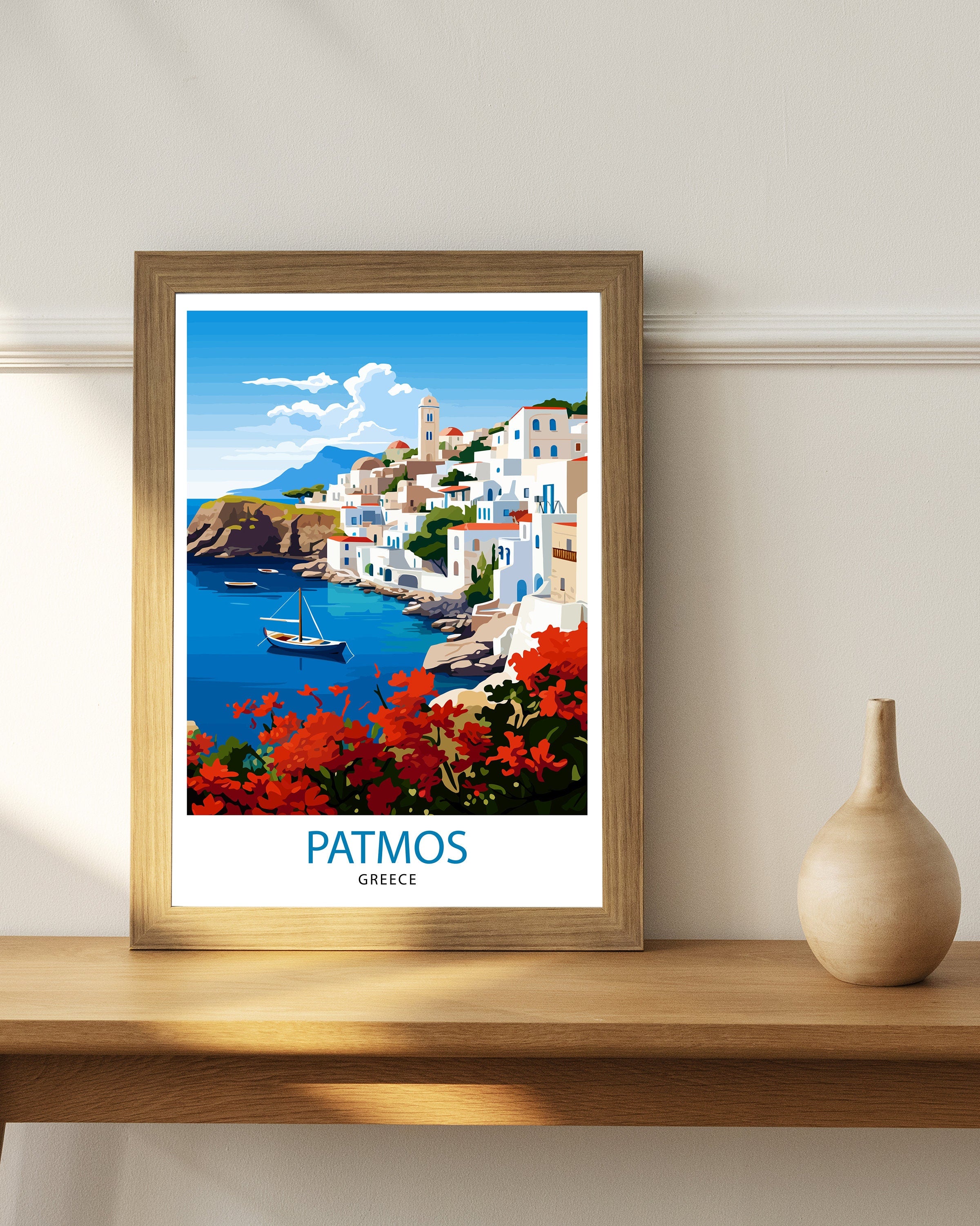 Patmos Greece Art Print | Aegean Island Travel Poster