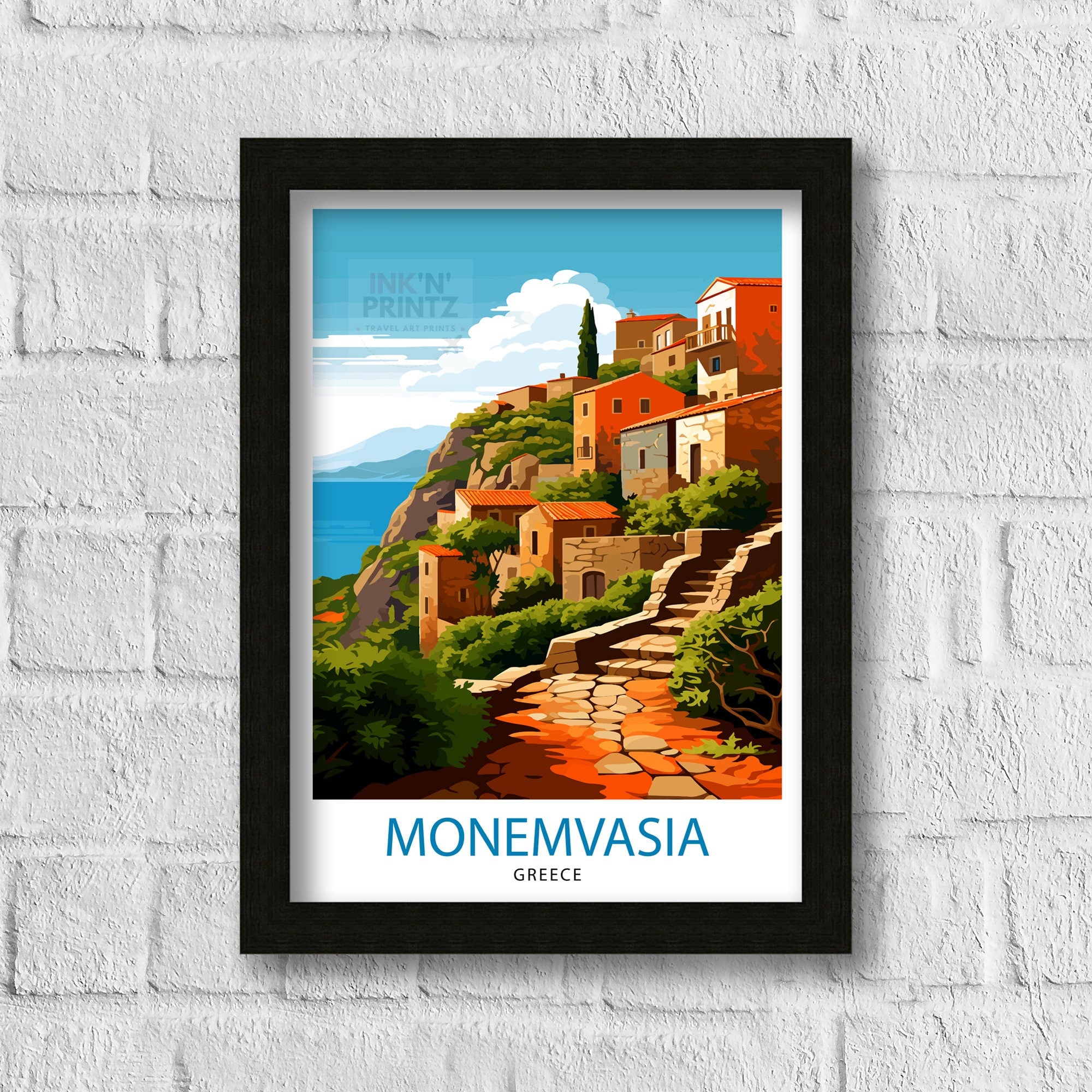 Monemvasia Greece Travel Print Monemvasia Wall Decor Monemvasia Poster Greek Travel Prints Monemvasia Art Print Monemvasia Illustration
