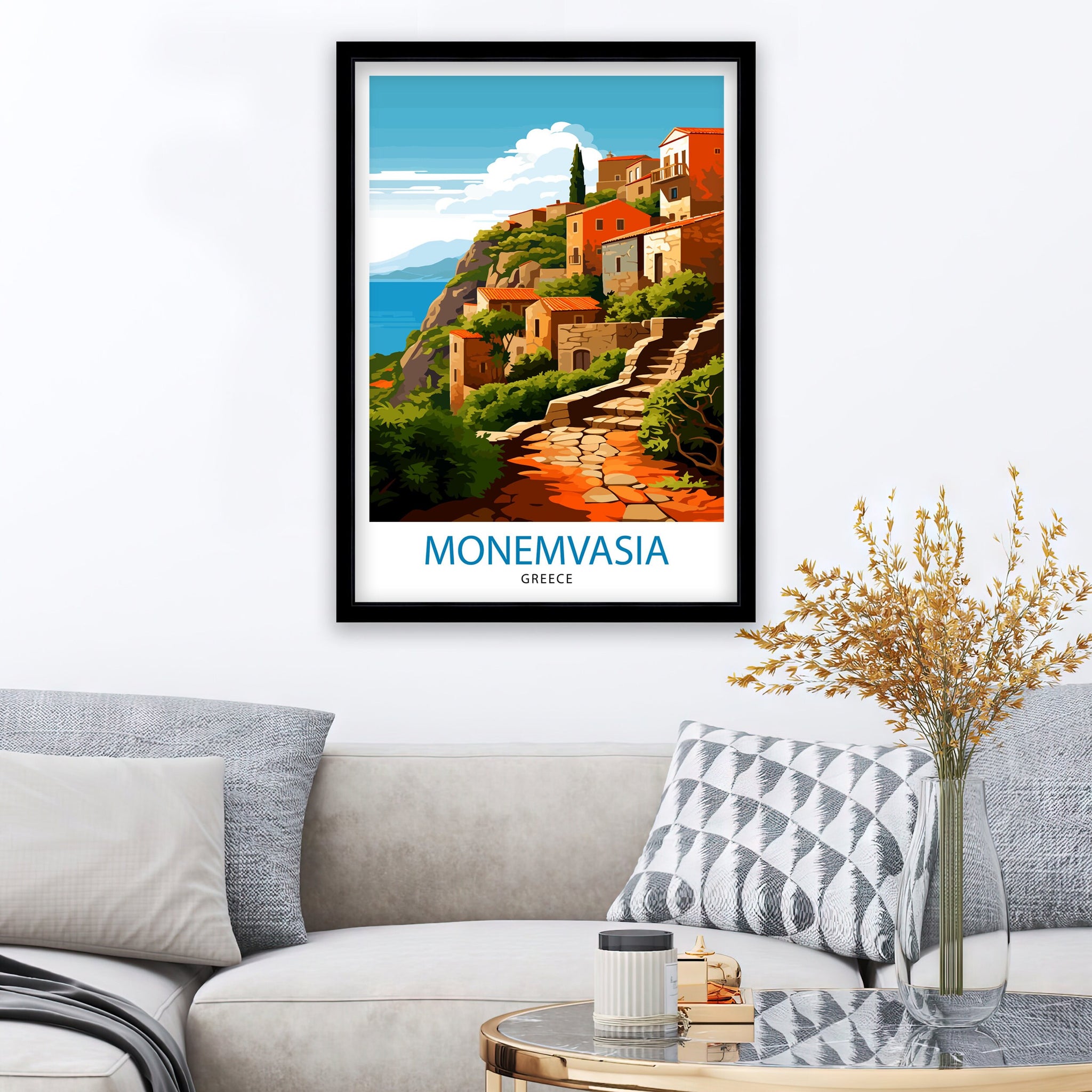 Monemvasia Greece Travel Print Monemvasia Wall Decor Monemvasia Poster Greek Travel Prints Monemvasia Art Print Monemvasia Illustration