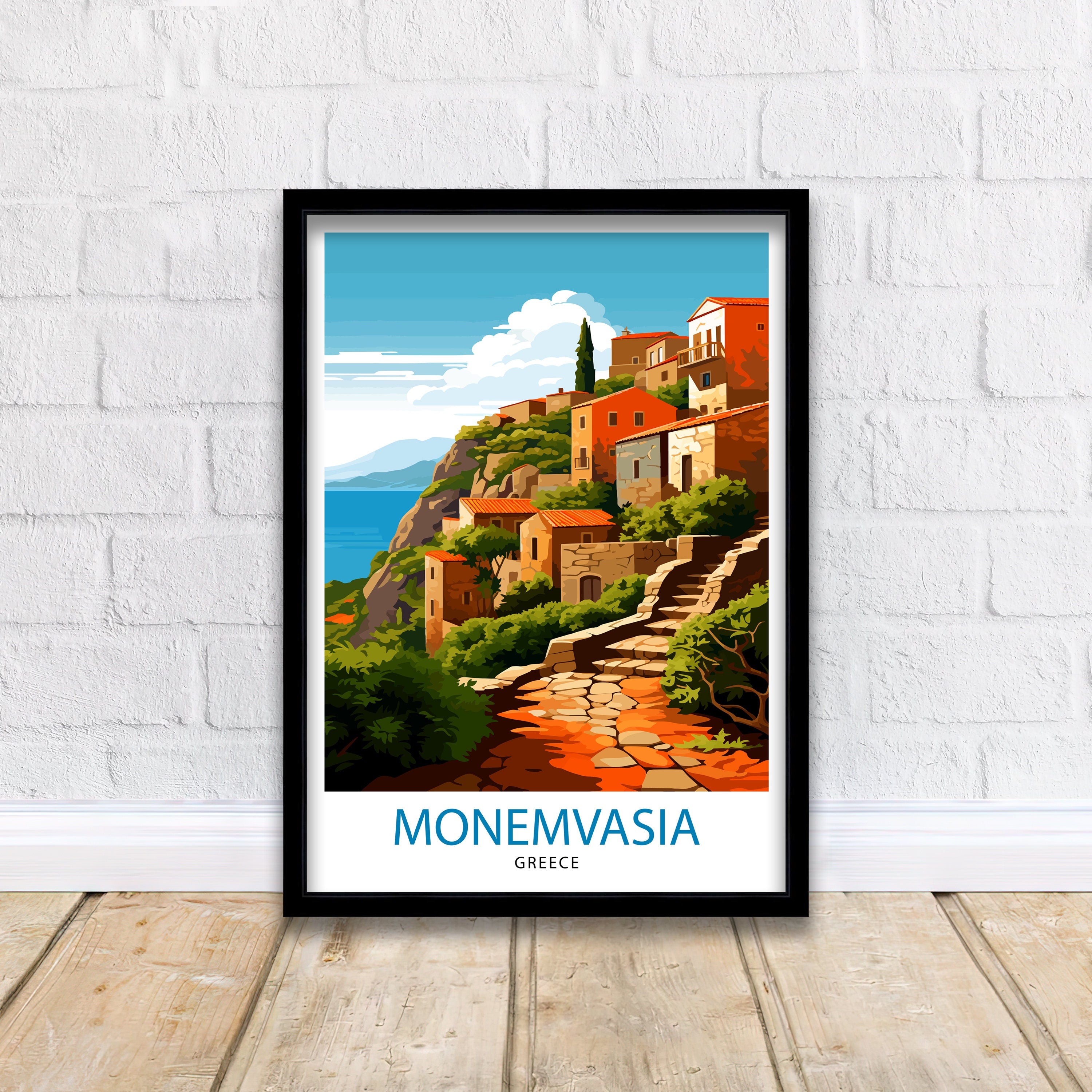 Monemvasia Greece Travel Print Monemvasia Wall Decor Monemvasia Poster Greek Travel Prints Monemvasia Art Print Monemvasia Illustration
