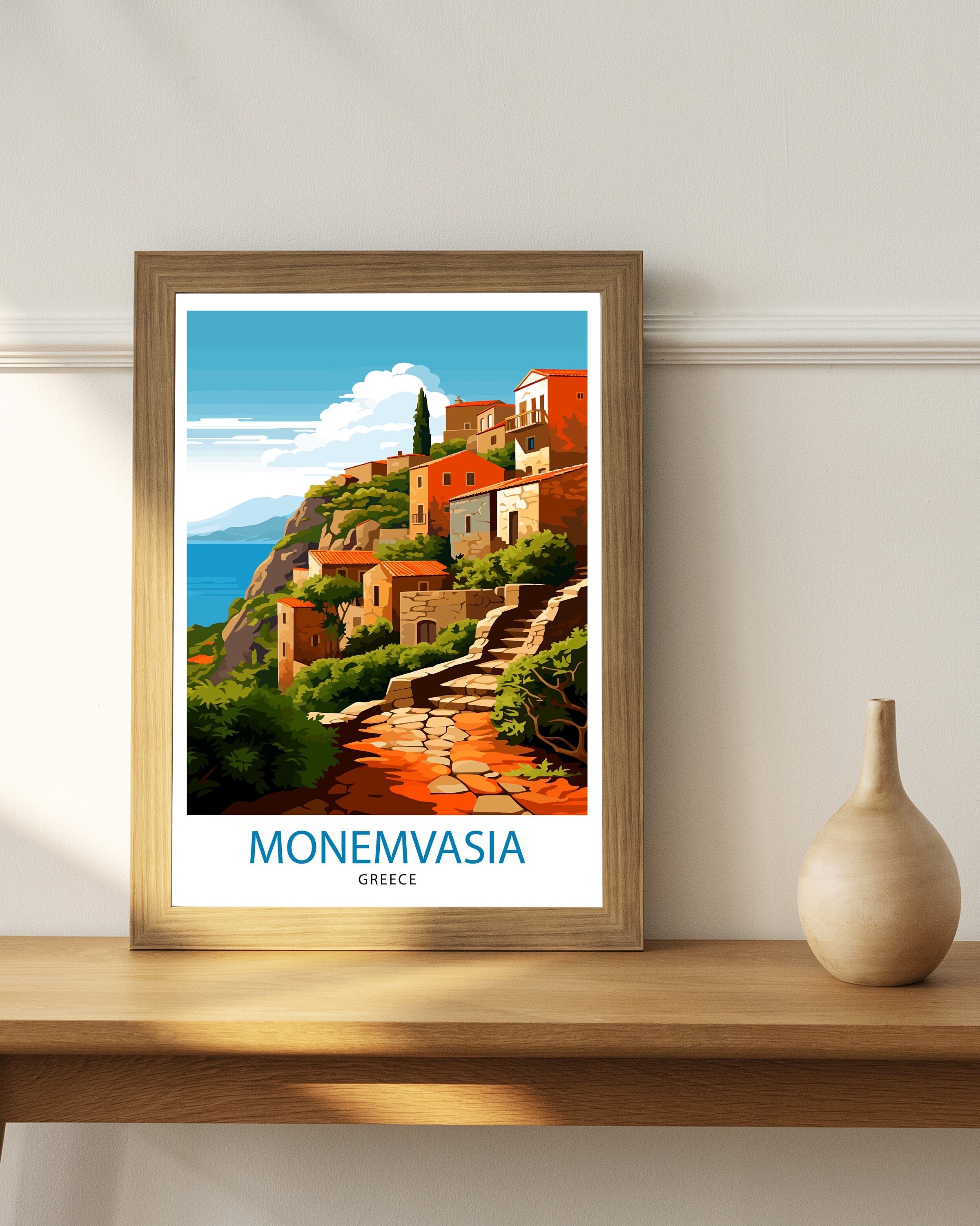 Monemvasia Greece Travel Print Monemvasia Wall Decor Monemvasia Poster Greek Travel Prints Monemvasia Art Print Monemvasia Illustration