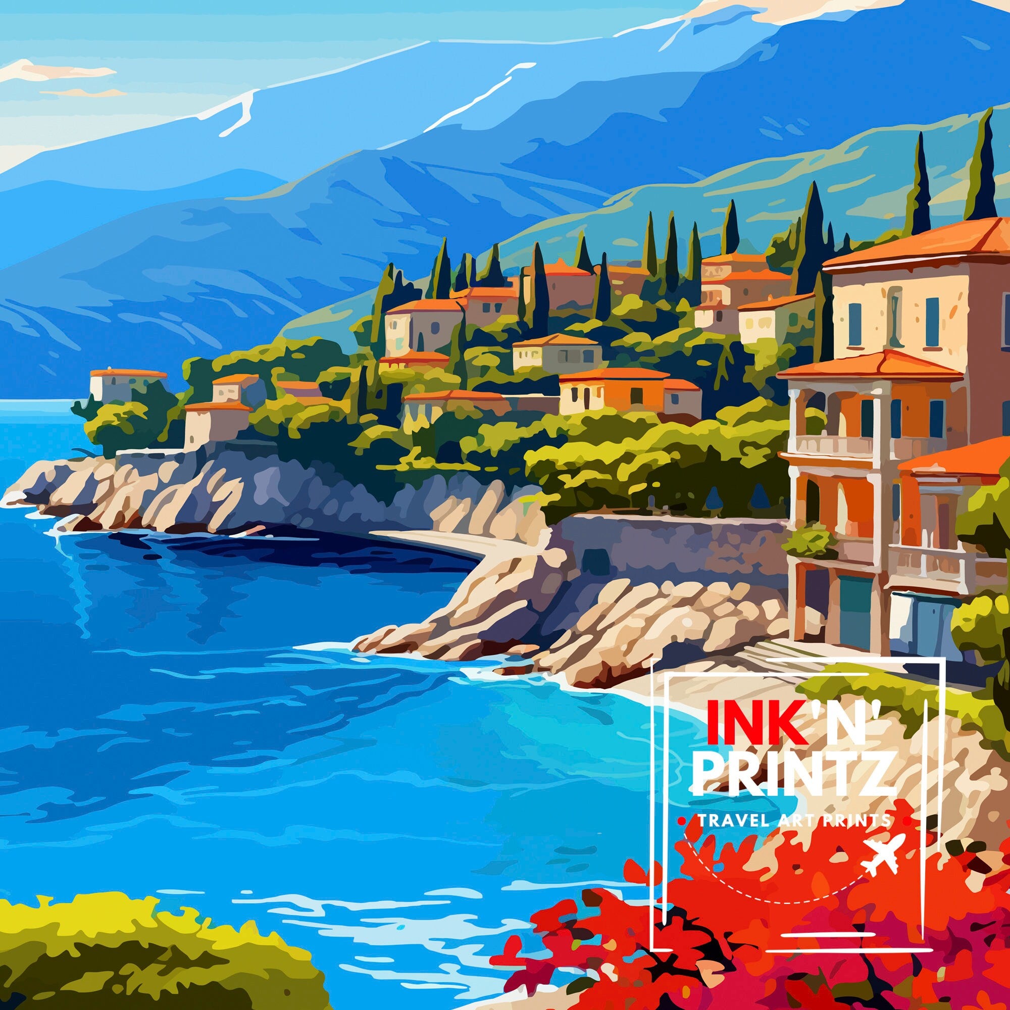 Lefkada Greece Travel Print Lefkada Wall Decor Lefkada Poster Greece Travel Prints Lefkada Art Print Lefkada Illustration Lefkada Wall Art