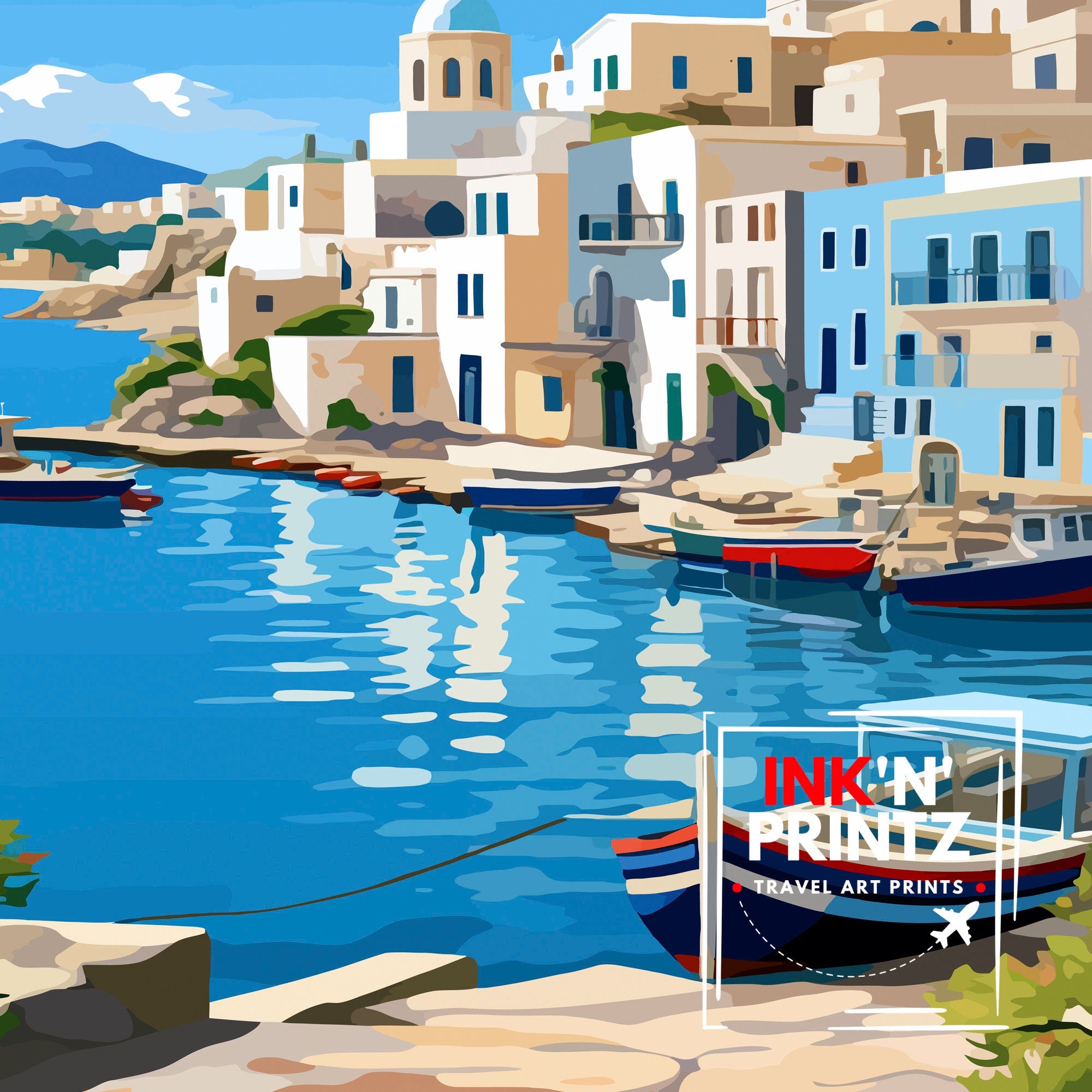 Naxos Greece Travel Poster, Aegean Island Art Print