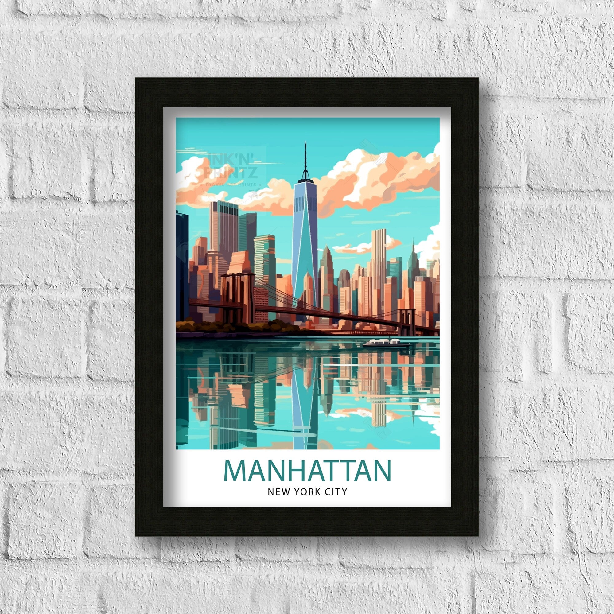Manhattan New York City Travel Print| Manhattan Wall Decor Manhattan Poster NYC Travel Prints Manhattan Art Print Manhattan Illustration