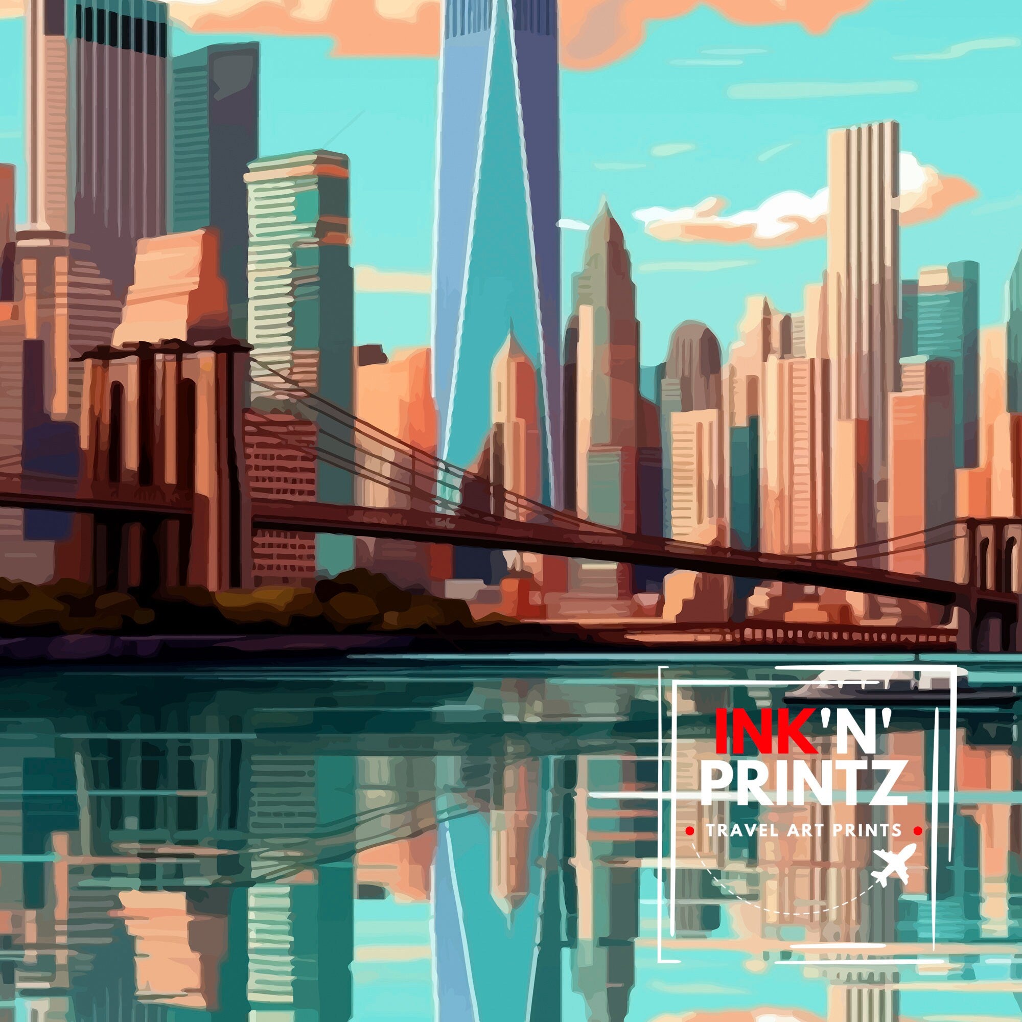Manhattan New York City Travel Print| Manhattan Wall Decor Manhattan Poster NYC Travel Prints Manhattan Art Print Manhattan Illustration