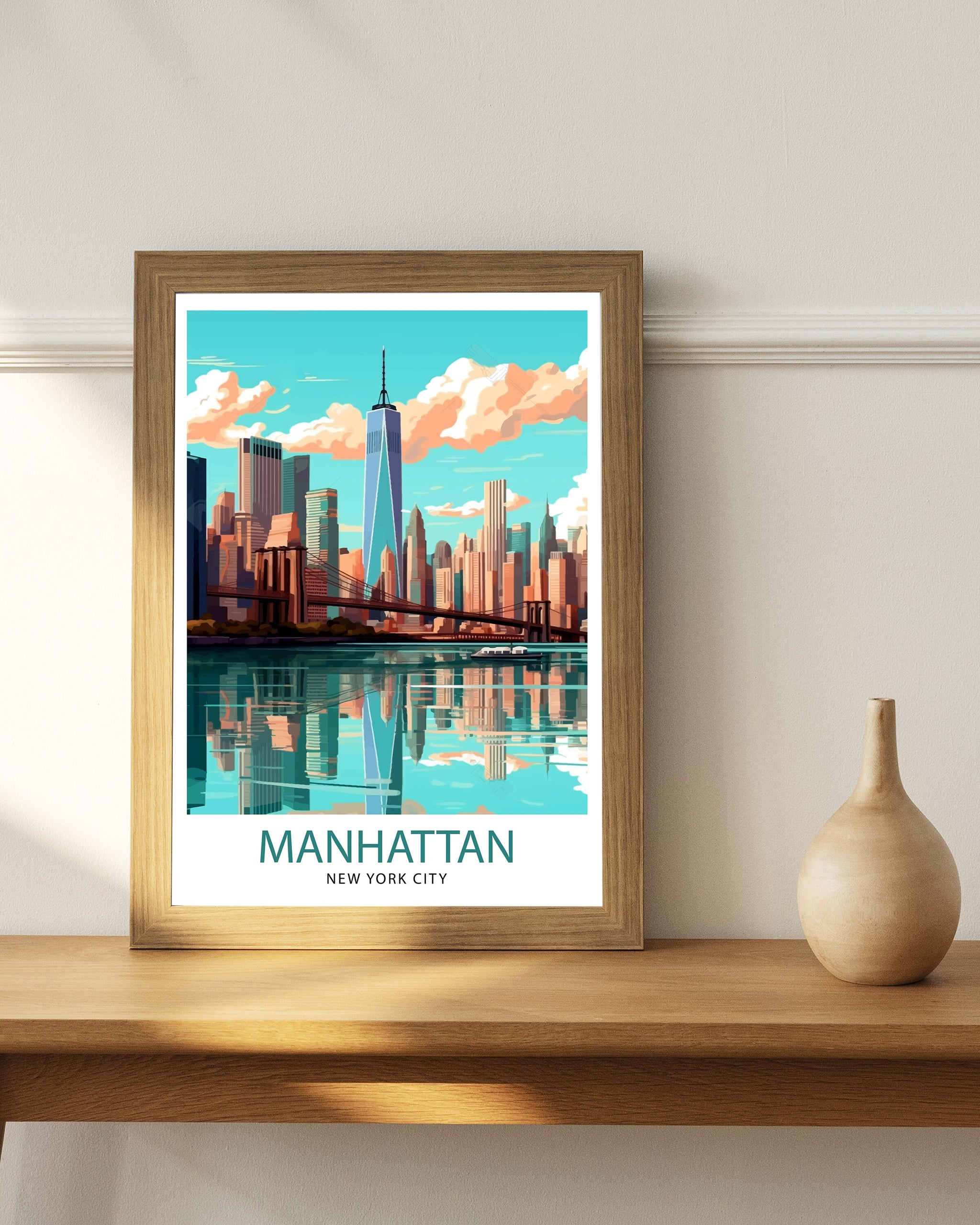 Manhattan New York City Travel Print| Manhattan Wall Decor Manhattan Poster NYC Travel Prints Manhattan Art Print Manhattan Illustration