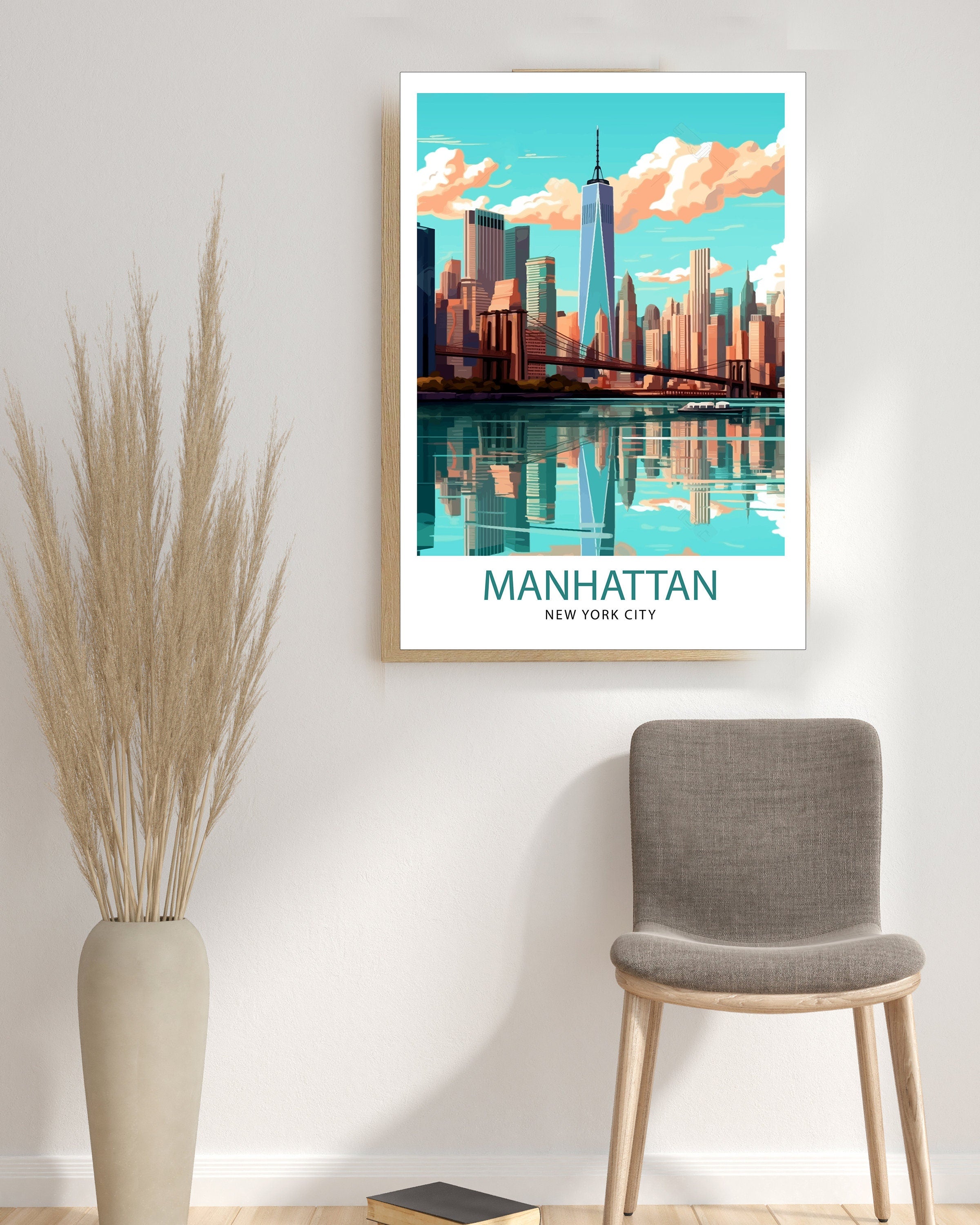 Manhattan New York City Travel Print| Manhattan Wall Decor Manhattan Poster NYC Travel Prints Manhattan Art Print Manhattan Illustration