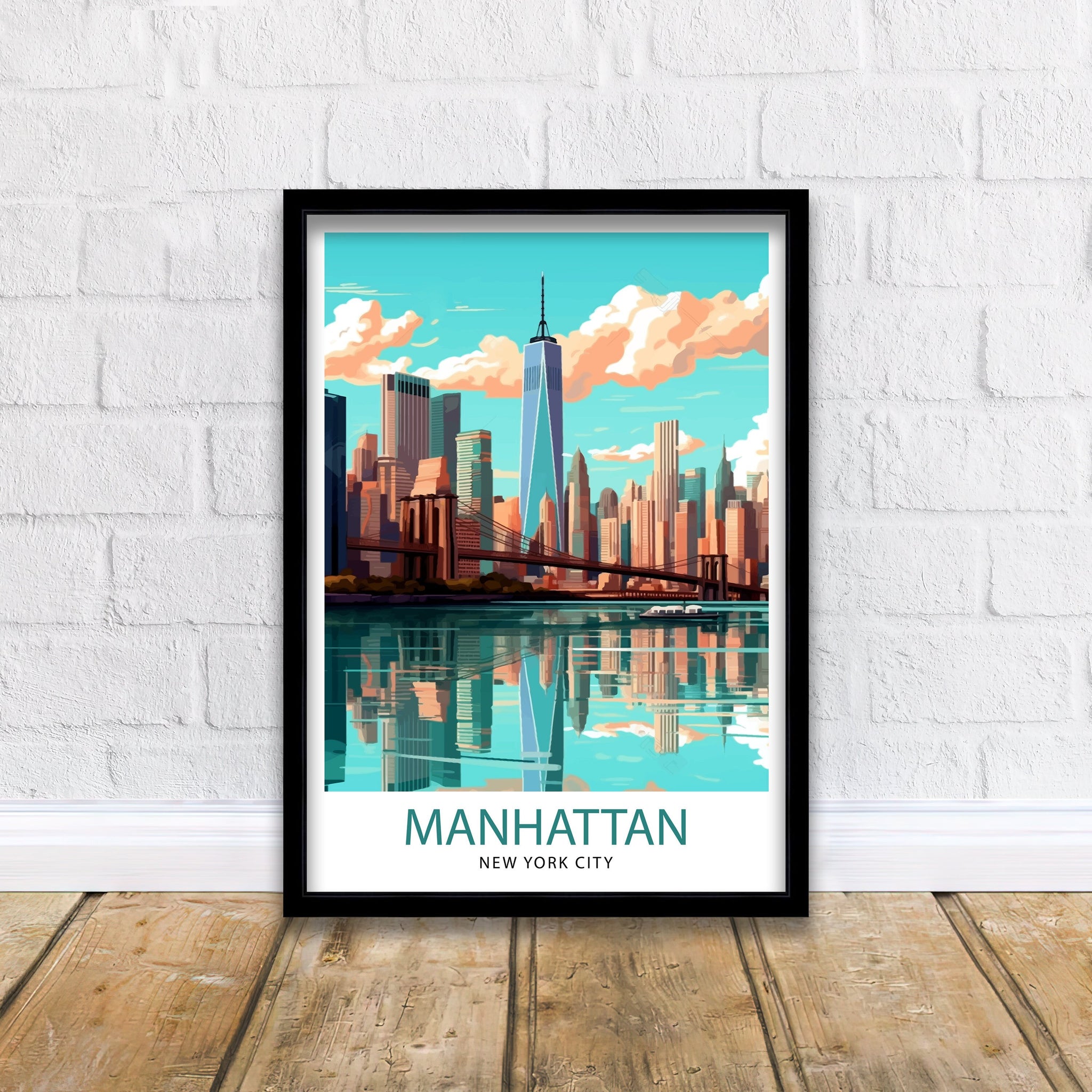 Manhattan New York City Travel Print| Manhattan Wall Decor Manhattan Poster NYC Travel Prints Manhattan Art Print Manhattan Illustration