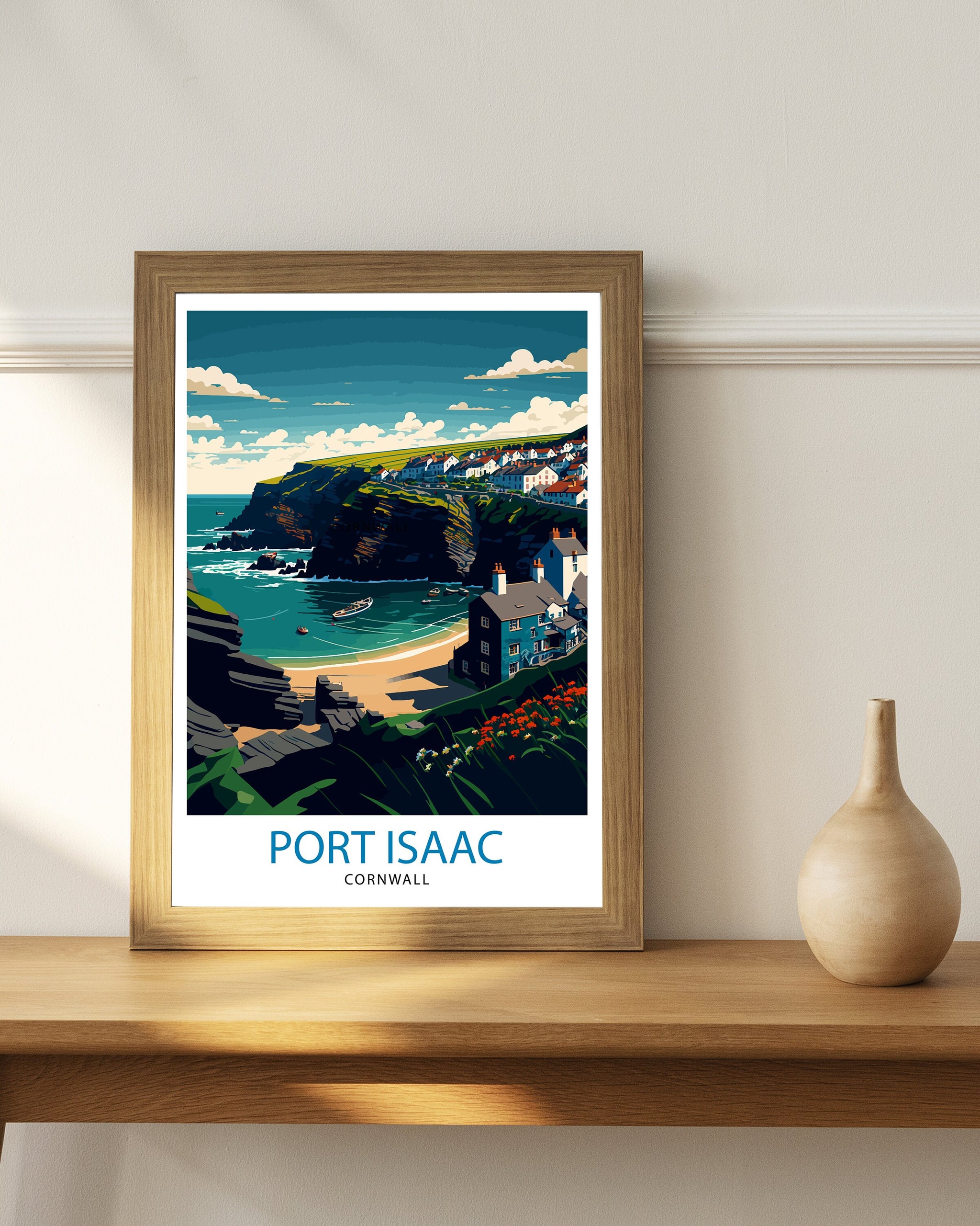 Port Isaac Cornwall Travel Print, Coastal Art