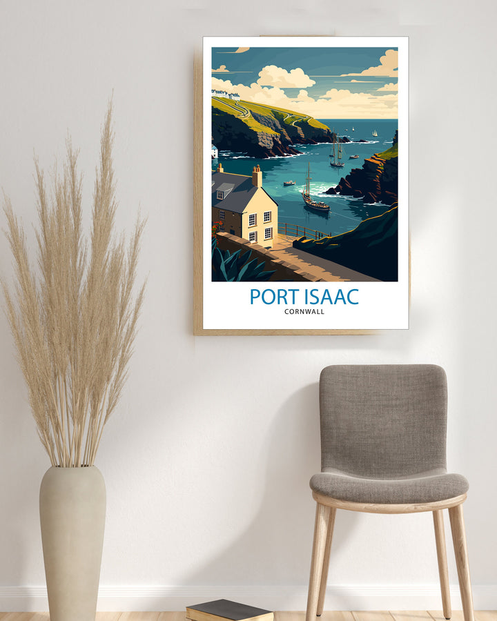 Port Isaac Cornwall Travel Poster Coastal