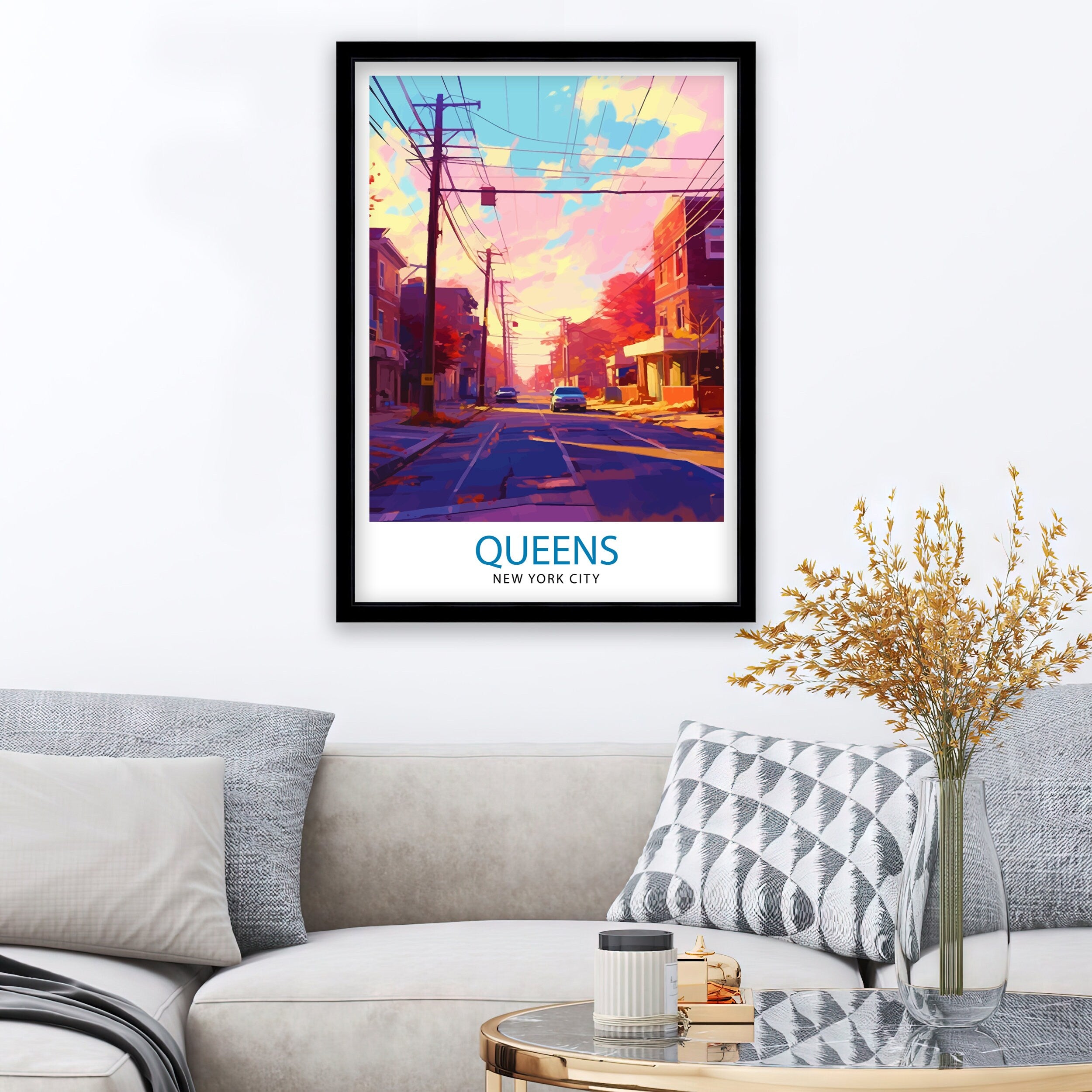 Queens, New York City Travel Print| Queens Wall Decor Queens Poster NYC Travel Prints Queens Art Print Queens Illustration Queens Wall Art