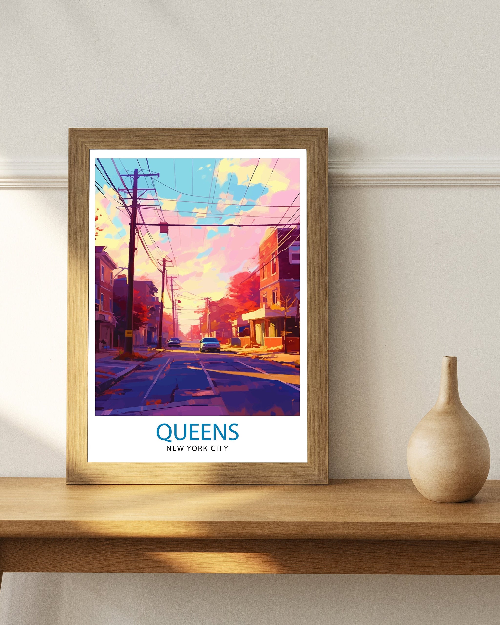 Queens, New York City Travel Print| Queens Wall Decor Queens Poster NYC Travel Prints Queens Art Print Queens Illustration Queens Wall Art