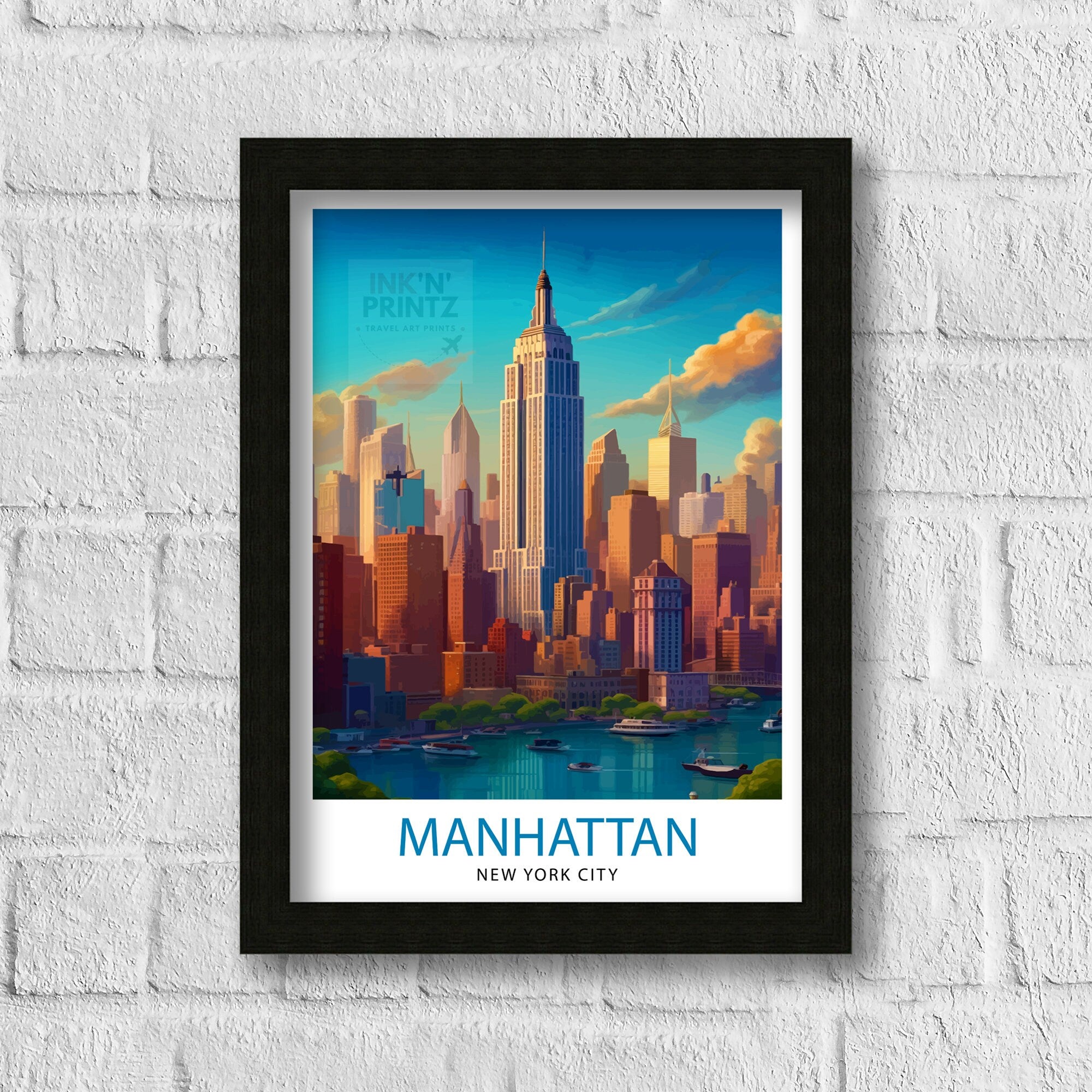 Manhattan Travel Print| Manhattan Wall Decor Manhattan Poster New York City Travel Prints Manhattan Art Print Manhattan Illustration