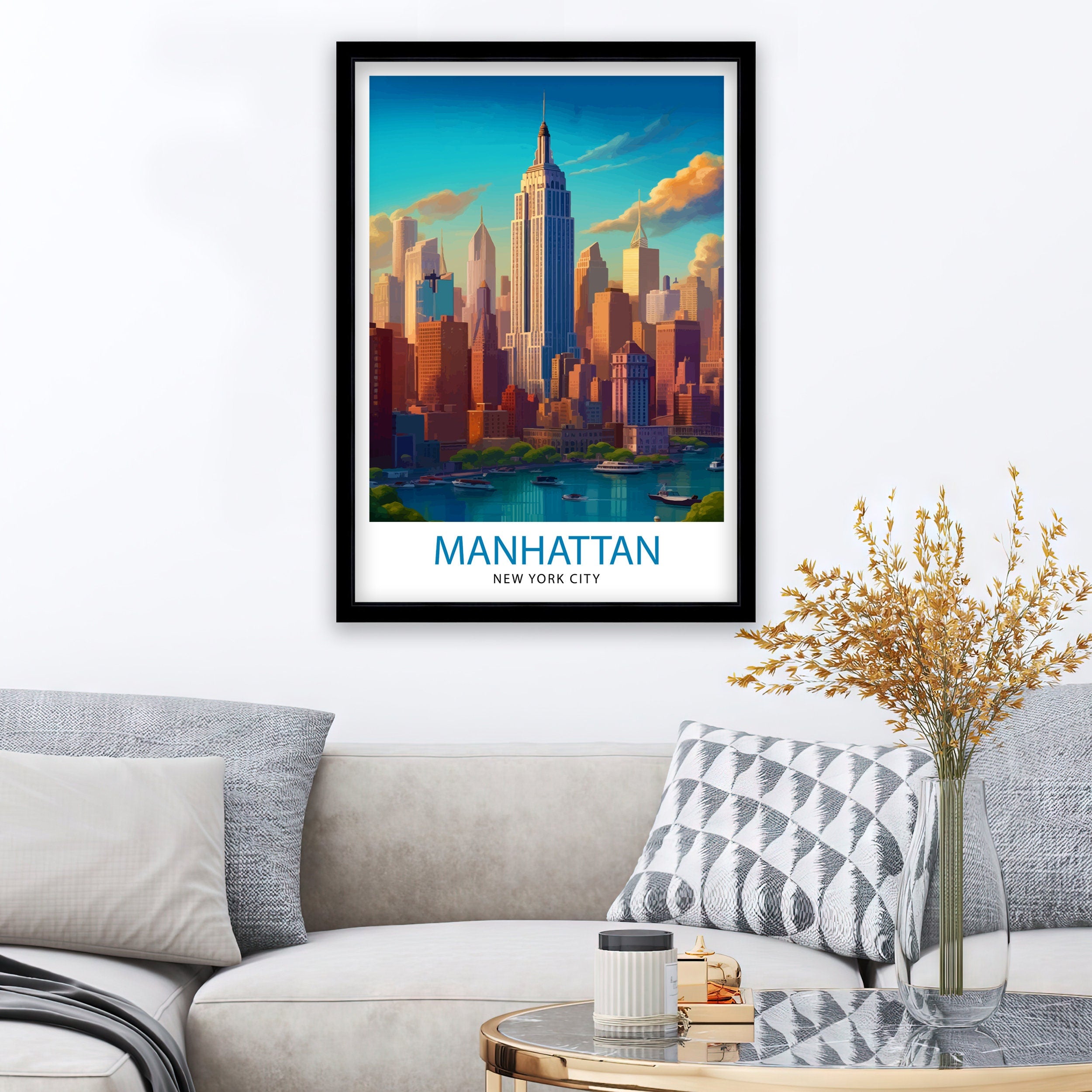 Manhattan Travel Print| Manhattan Wall Decor Manhattan Poster New York City Travel Prints Manhattan Art Print Manhattan Illustration