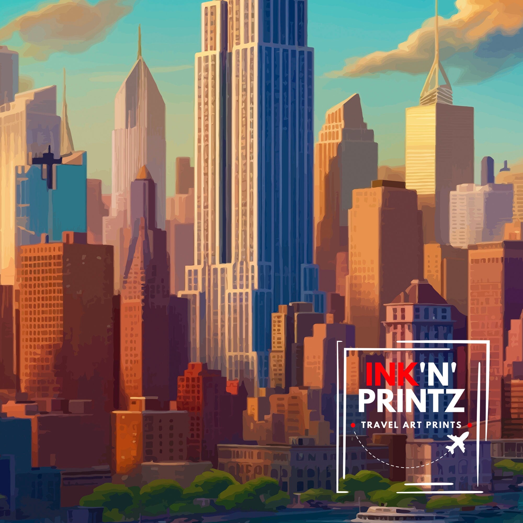 Manhattan Travel Print| Manhattan Wall Decor Manhattan Poster New York City Travel Prints Manhattan Art Print Manhattan Illustration