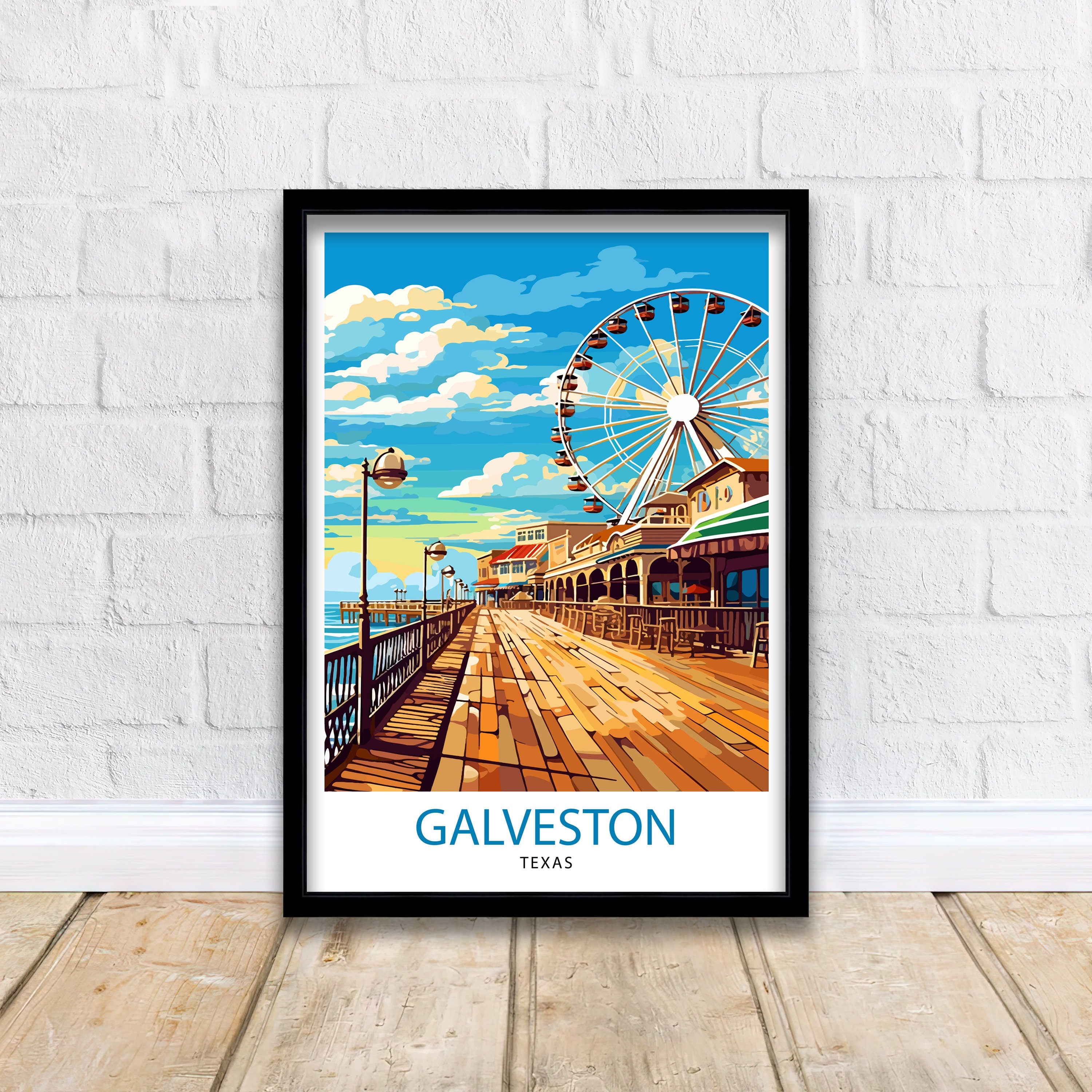 Galveston Texas Travel Print Galveston Wall Decor Galveston Poster Texas Travel Prints Galveston Art Print Galveston Illustration Galveston