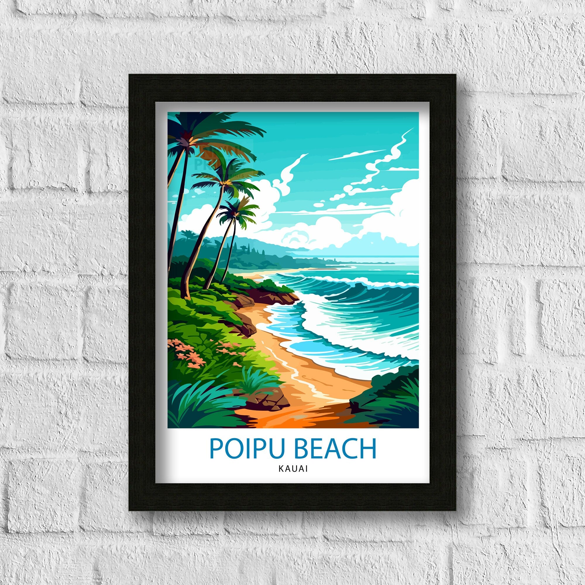 Poipu Beach Kauai Travel Print Poipu Beach Wall Decor Poipu Beach Poster Hawaii Travel Prints Poipu Beach Art Print Poipu Beach Illustration