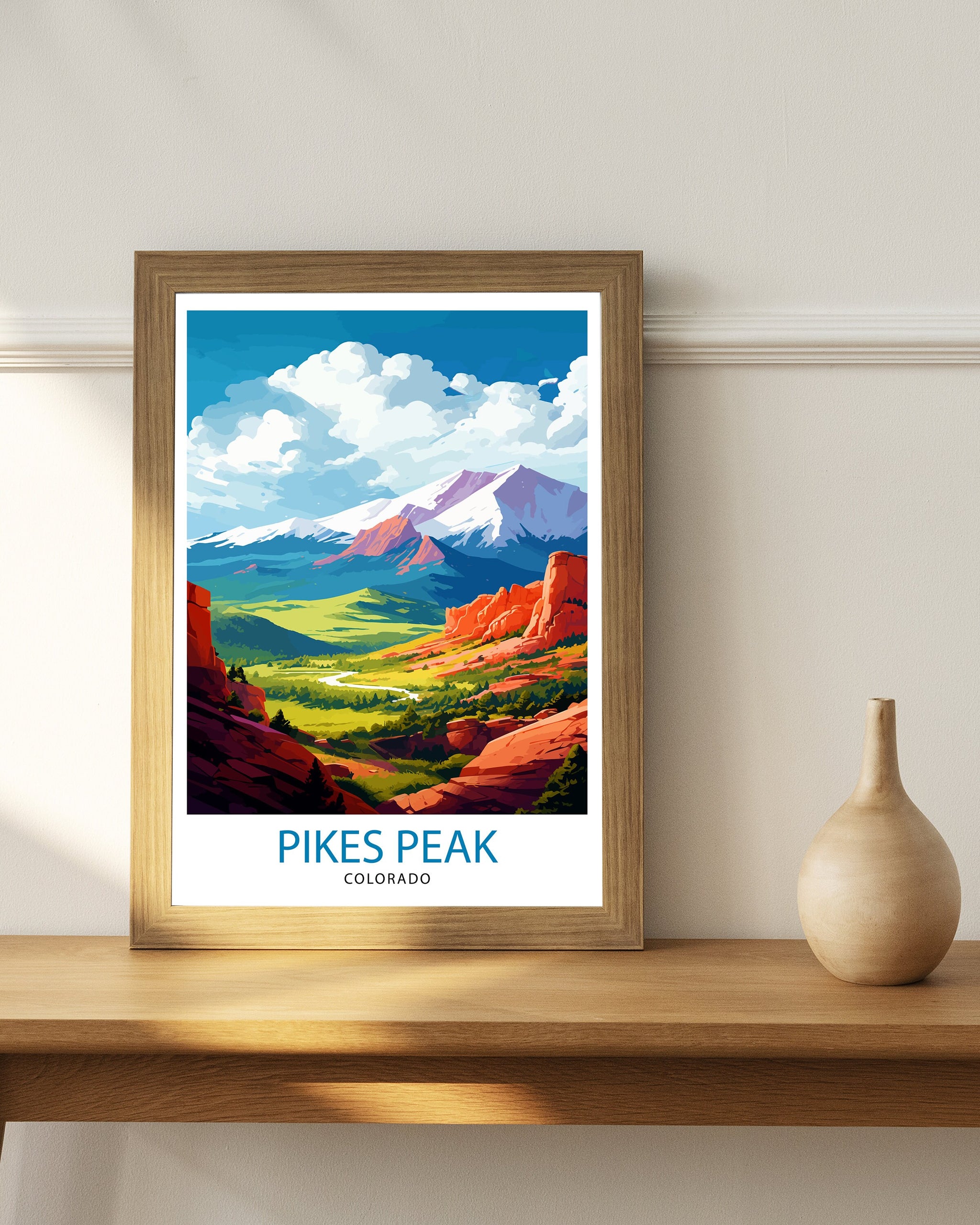 Pikes Peak Colorado Travel Print Mountain Wall Decor Pikes Peak Poster Colorado Travel Prints Nature Art Print Rocky Mountain Illustration