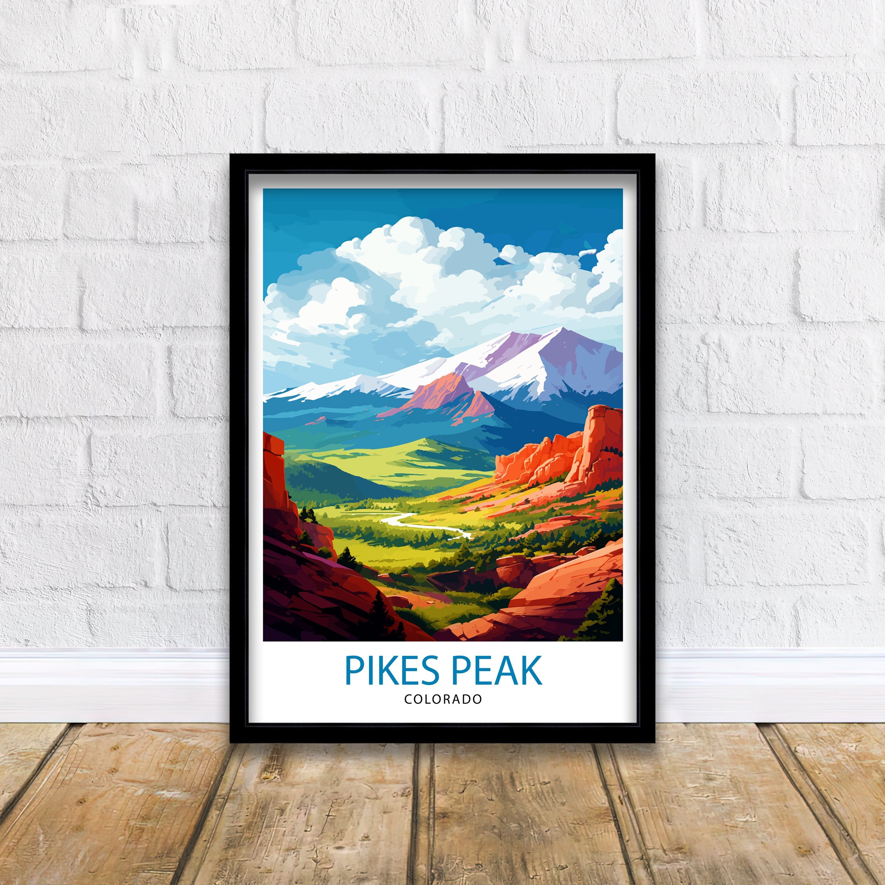 Pikes Peak Colorado Travel Print Mountain Wall Decor Pikes Peak Poster Colorado Travel Prints Nature Art Print Rocky Mountain Illustration