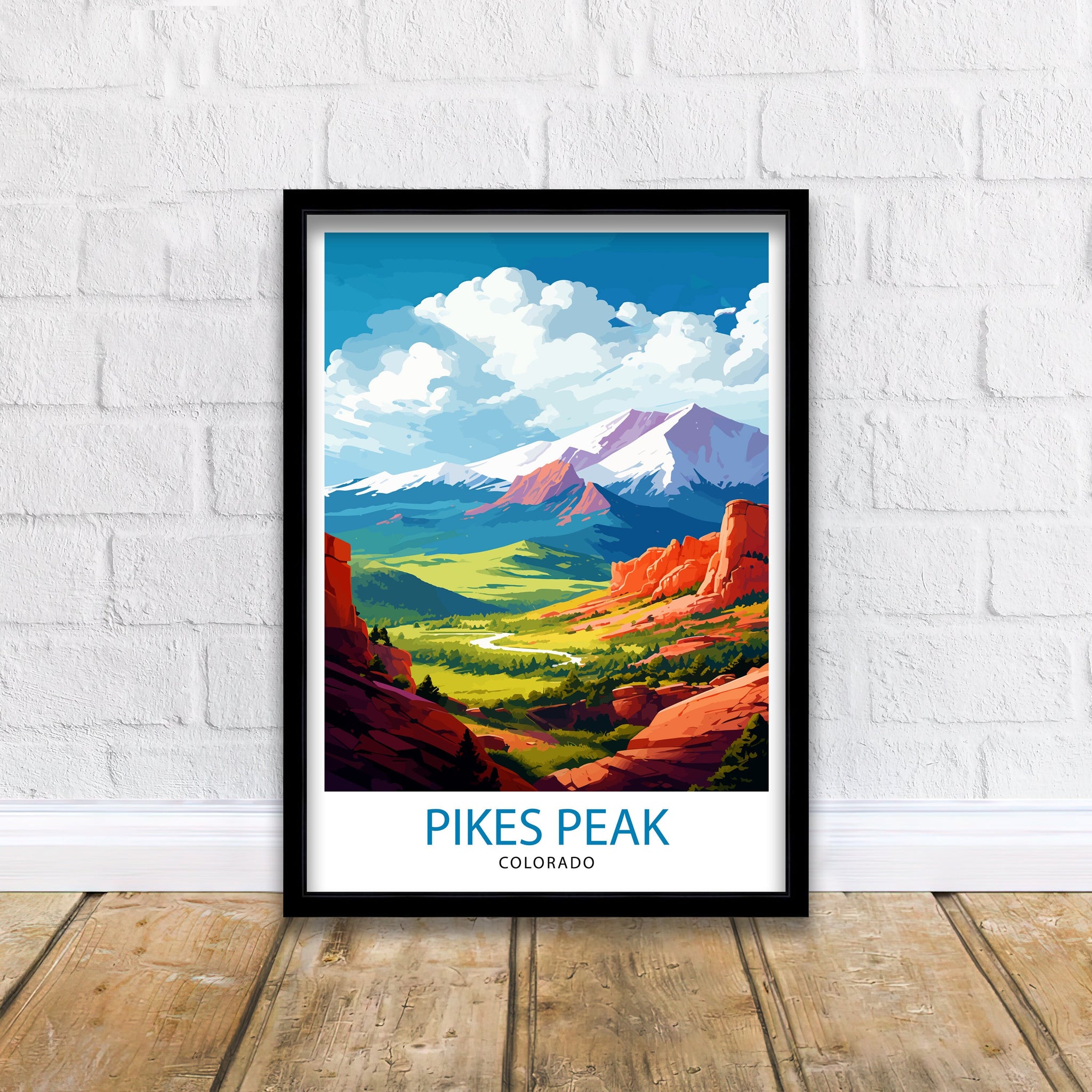 Pikes Peak Colorado Travel Print Mountain Wall Decor Pikes Peak Poster Colorado Travel Prints Nature Art Print Rocky Mountain Illustration