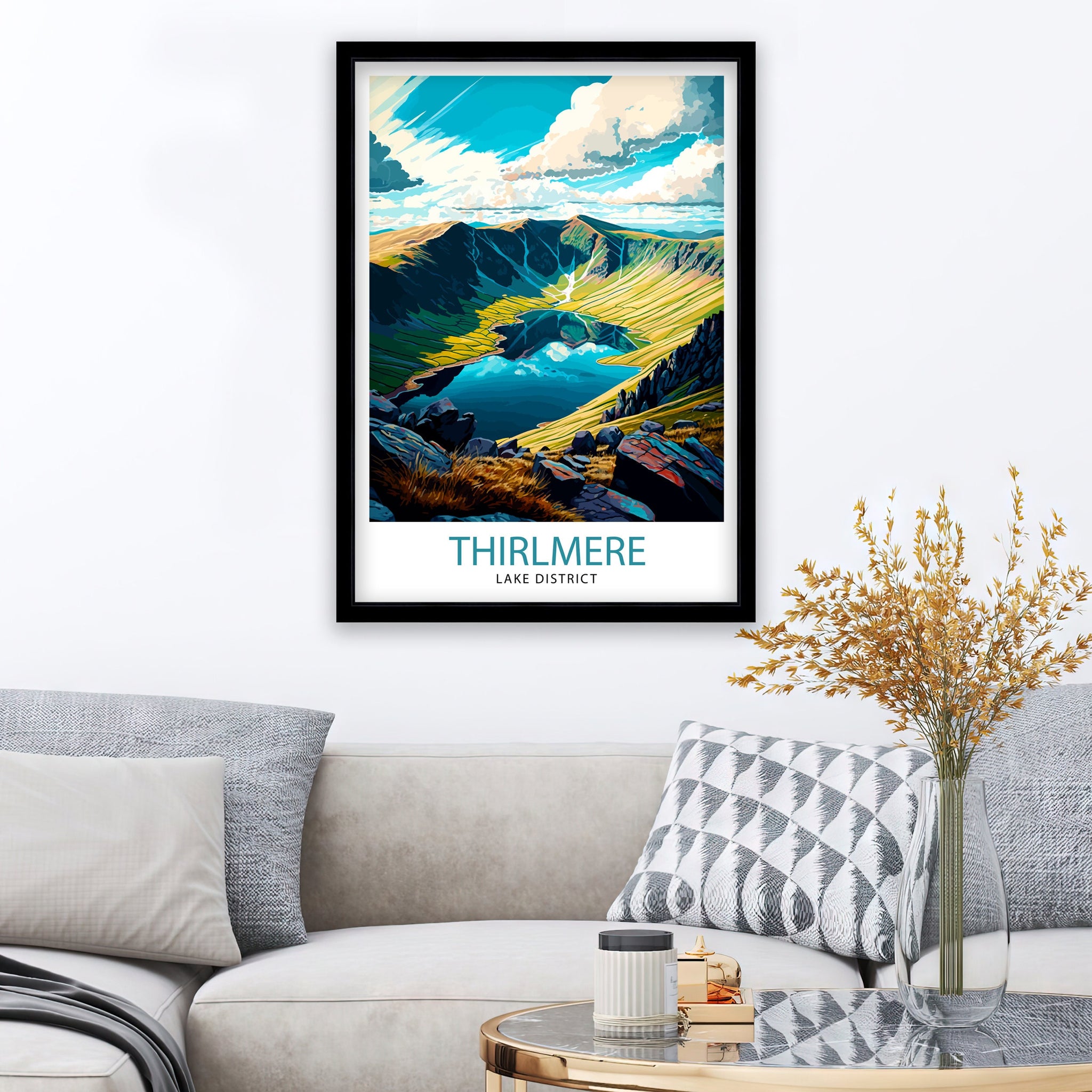 Thirlmere Lake District Travel Print Lake District Wall Decor Lake District Home Living Decor, Thirlmere Illustration Travel Poster Gift
