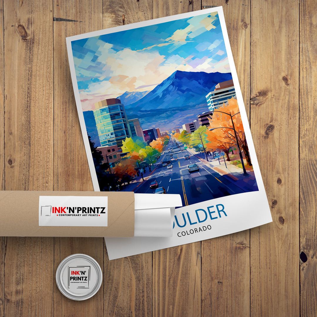 Boulder Colorado Travel Print| Colorado Wall Decor Boulder Poster Rocky Mountain Travel Prints Colorado Art Print Boulder Illustration