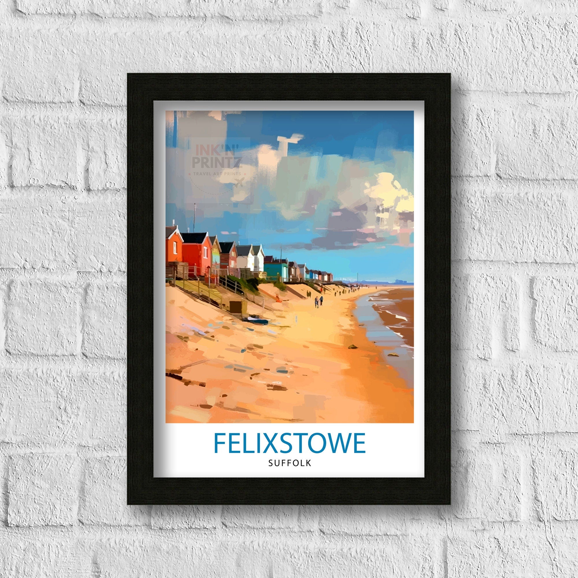 Felixstone Beach Travel Print Coastal Wall Decor Beach Poster Seaside Travel Prints Beach Art Print Felixstone Illustration Beach Wall