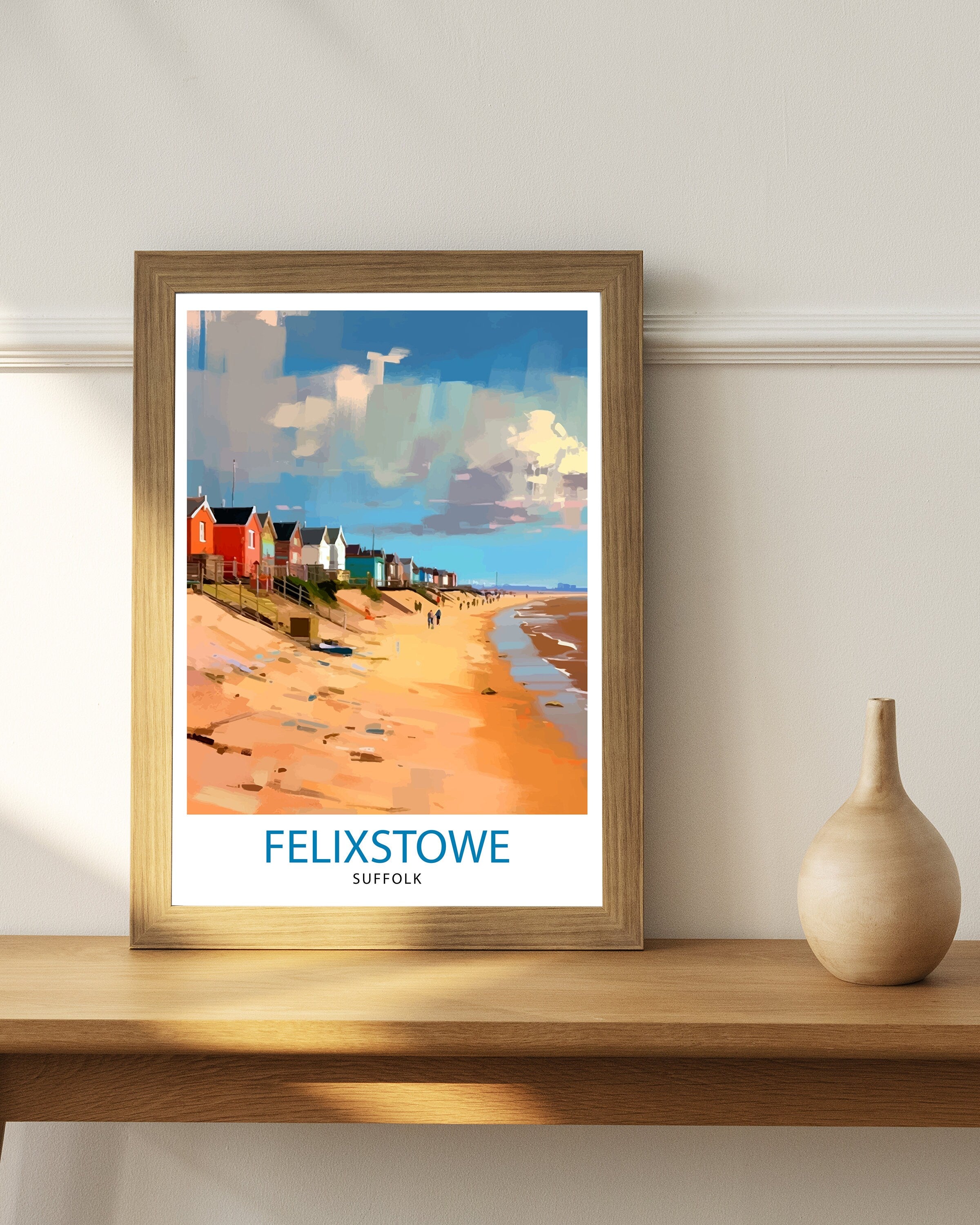 Felixstone Beach Travel Print Coastal Wall Decor Beach Poster Seaside Travel Prints Beach Art Print Felixstone Illustration Beach Wall