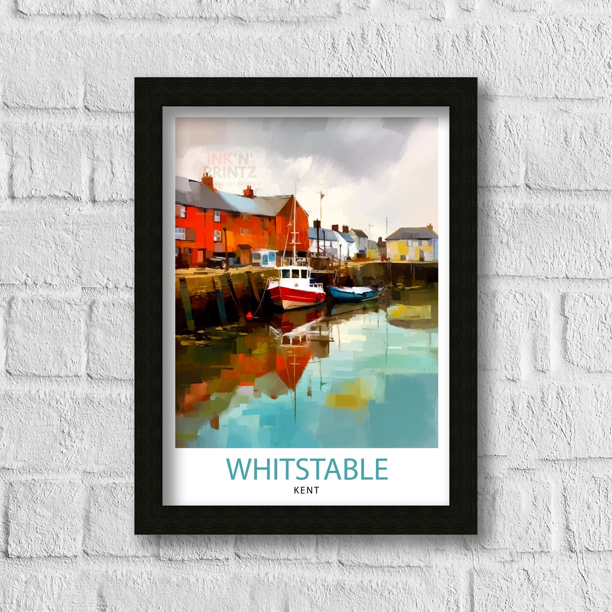 Whitstable Harbour Travel Print Whitstable Wall Decor Whitstable Poster Coastal Travel Prints Whitstable Art Print Whitstable Illustration