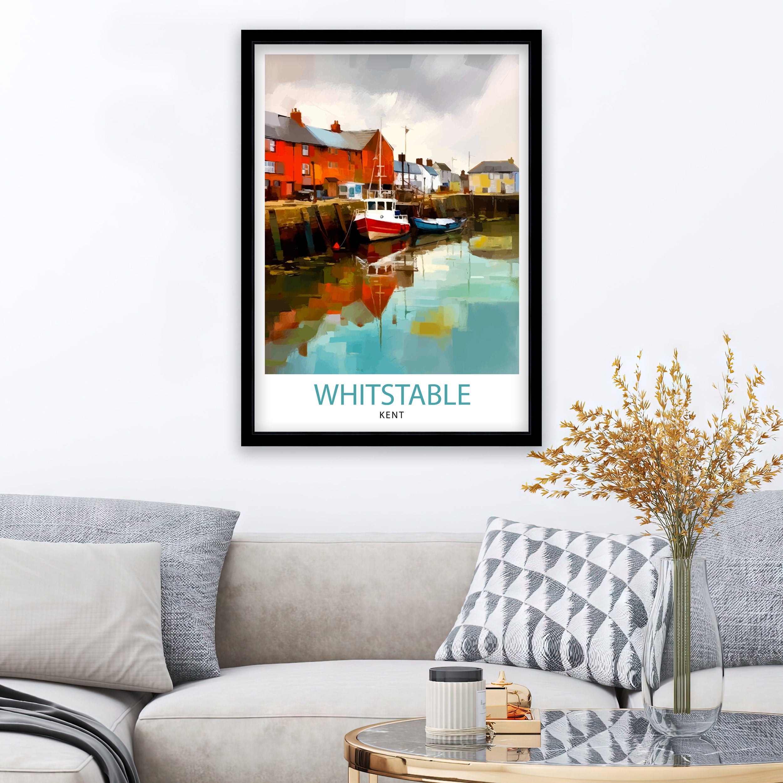 Whitstable Harbour Travel Print Whitstable Wall Decor Whitstable Poster Coastal Travel Prints Whitstable Art Print Whitstable Illustration