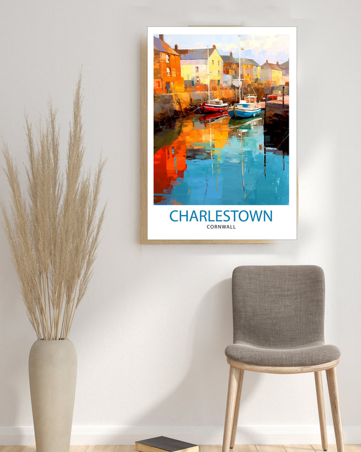 Charlestown Harbour Cornwall Travel Poster Cornwall