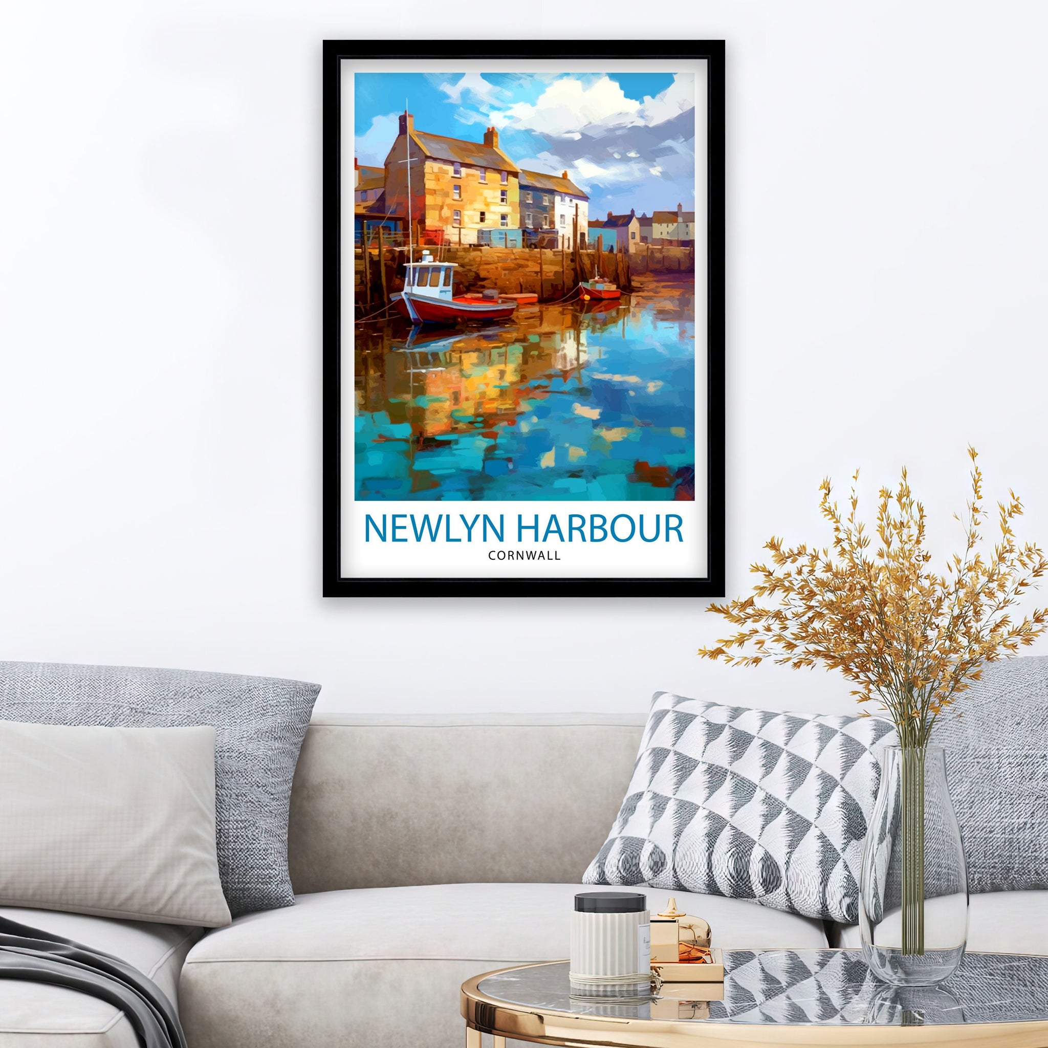 Newlyn Harbour Cornwall Travel Print Newlyn Wall Decor Cornwall Coastal Art Cornwall Travel Poster Newlyn Illustration Cornwall Wall Art