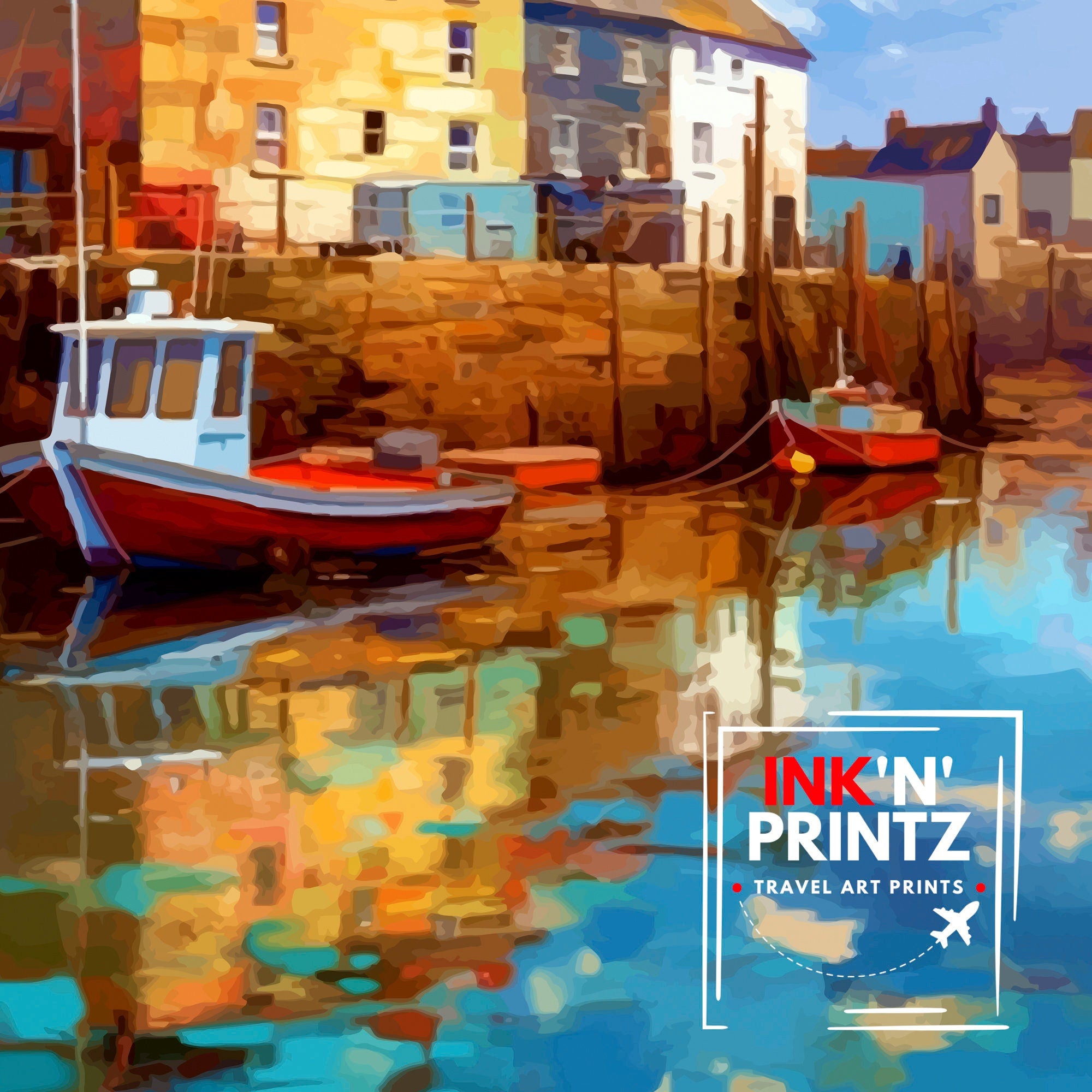 Newlyn Harbour Cornwall Travel Print Newlyn Wall Decor Cornwall Coastal Art Cornwall Travel Poster Newlyn Illustration Cornwall Wall Art