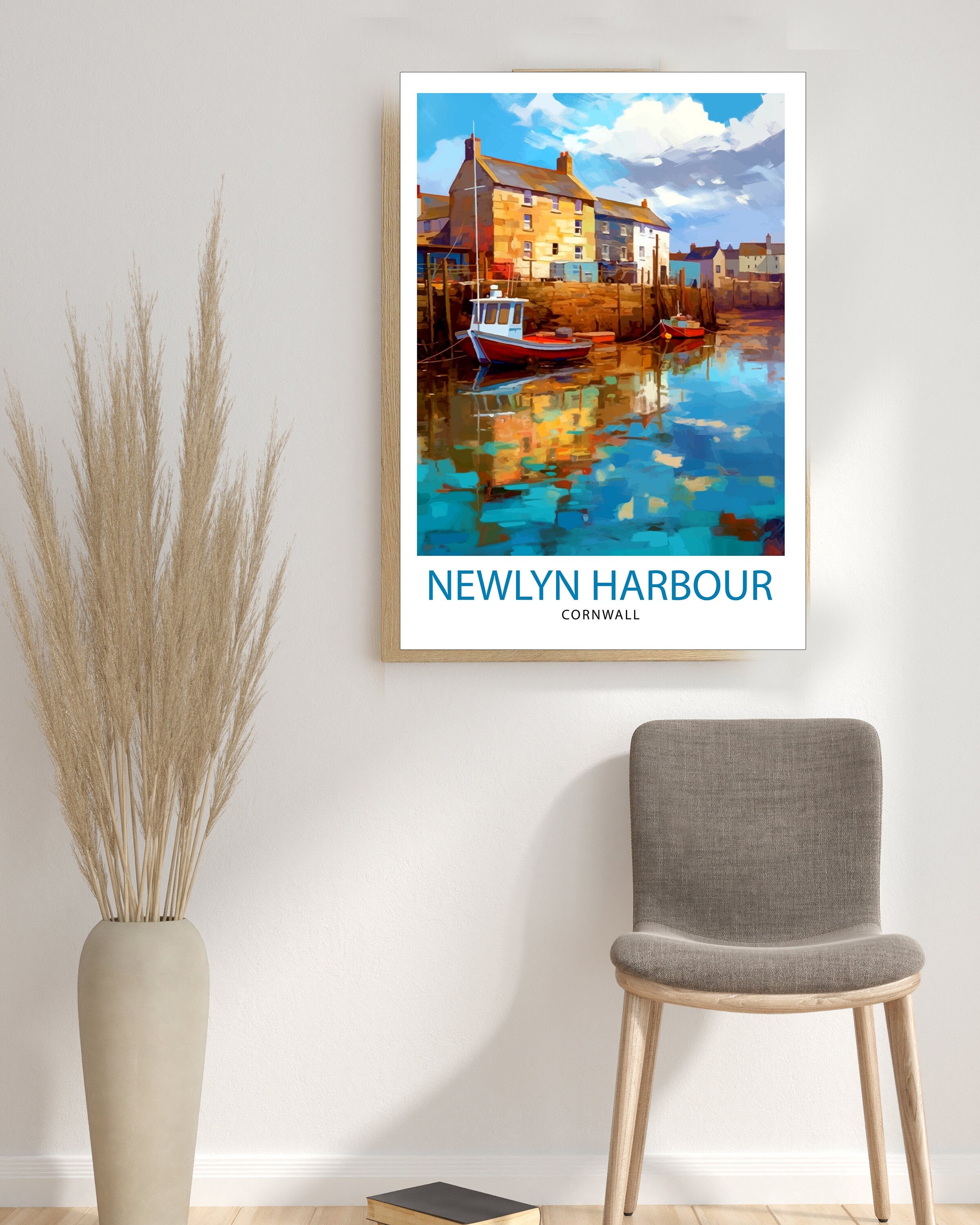 Newlyn Harbour Cornwall Travel Print Newlyn Wall Decor Cornwall Coastal Art Cornwall Travel Poster Newlyn Illustration Cornwall Wall Art