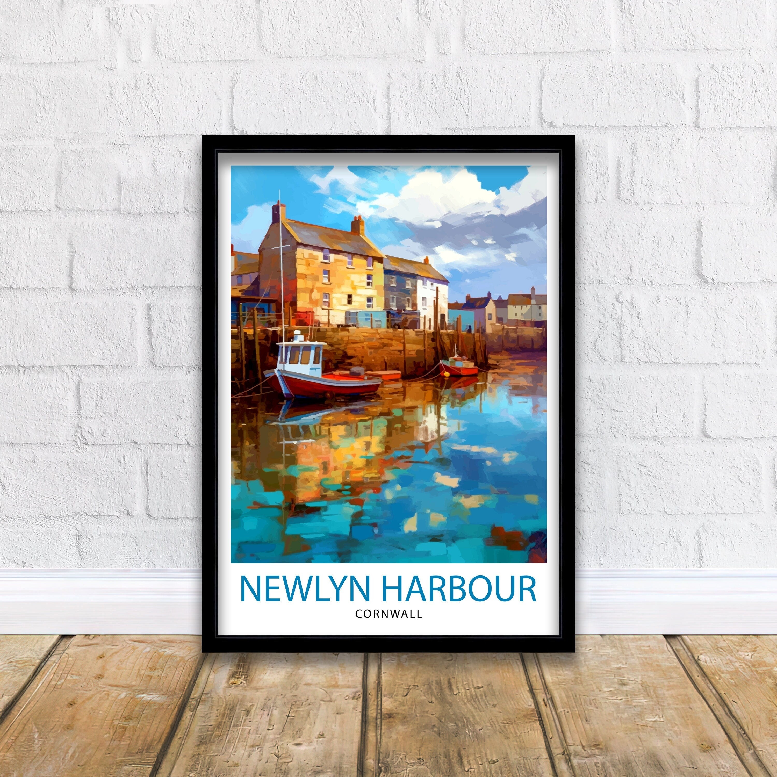 Newlyn Harbour Cornwall Travel Print Newlyn Wall Decor Cornwall Coastal Art Cornwall Travel Poster Newlyn Illustration Cornwall Wall Art
