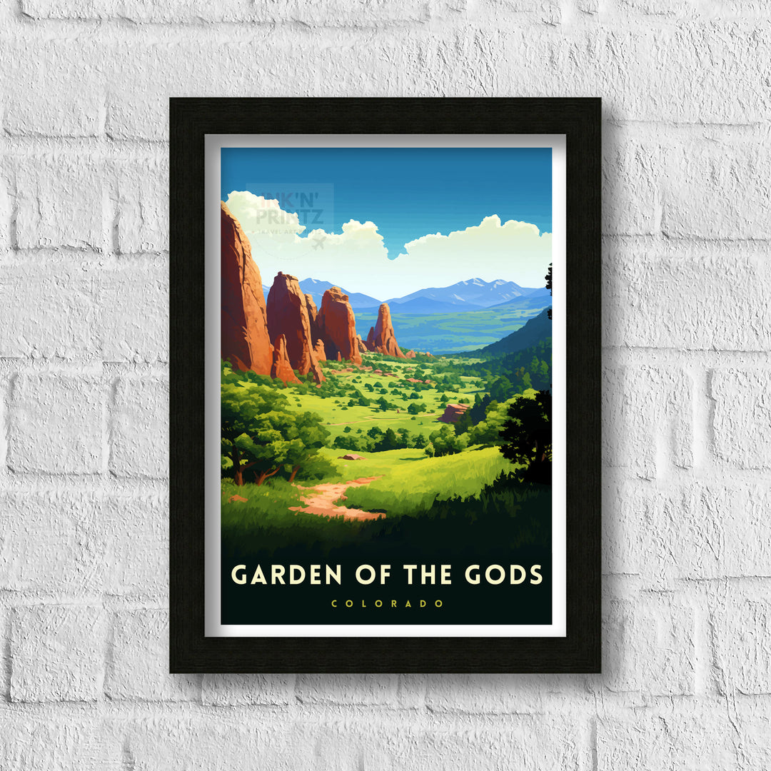 Garden of the Gods Colorado Travel Print| Colorado Wall Decor Garden of the Gods Poster Rocky Mountain Travel Prints Colorado Art Print
