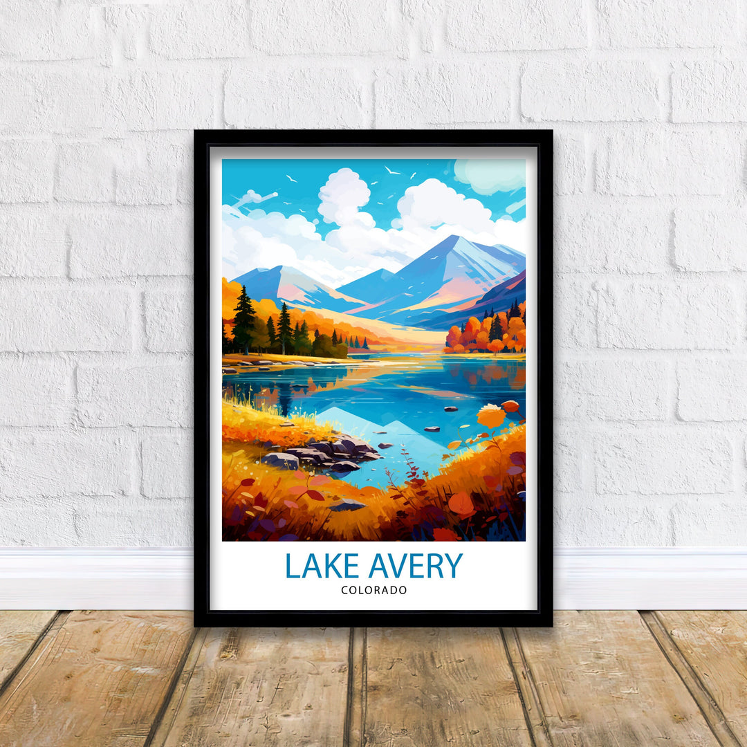 Lake Avery Travel Print| Colorado Wall Decor Lake Avery Poster Mountain Lake Prints Colorado Art Print Lake Avery Illustration Colorado Wall