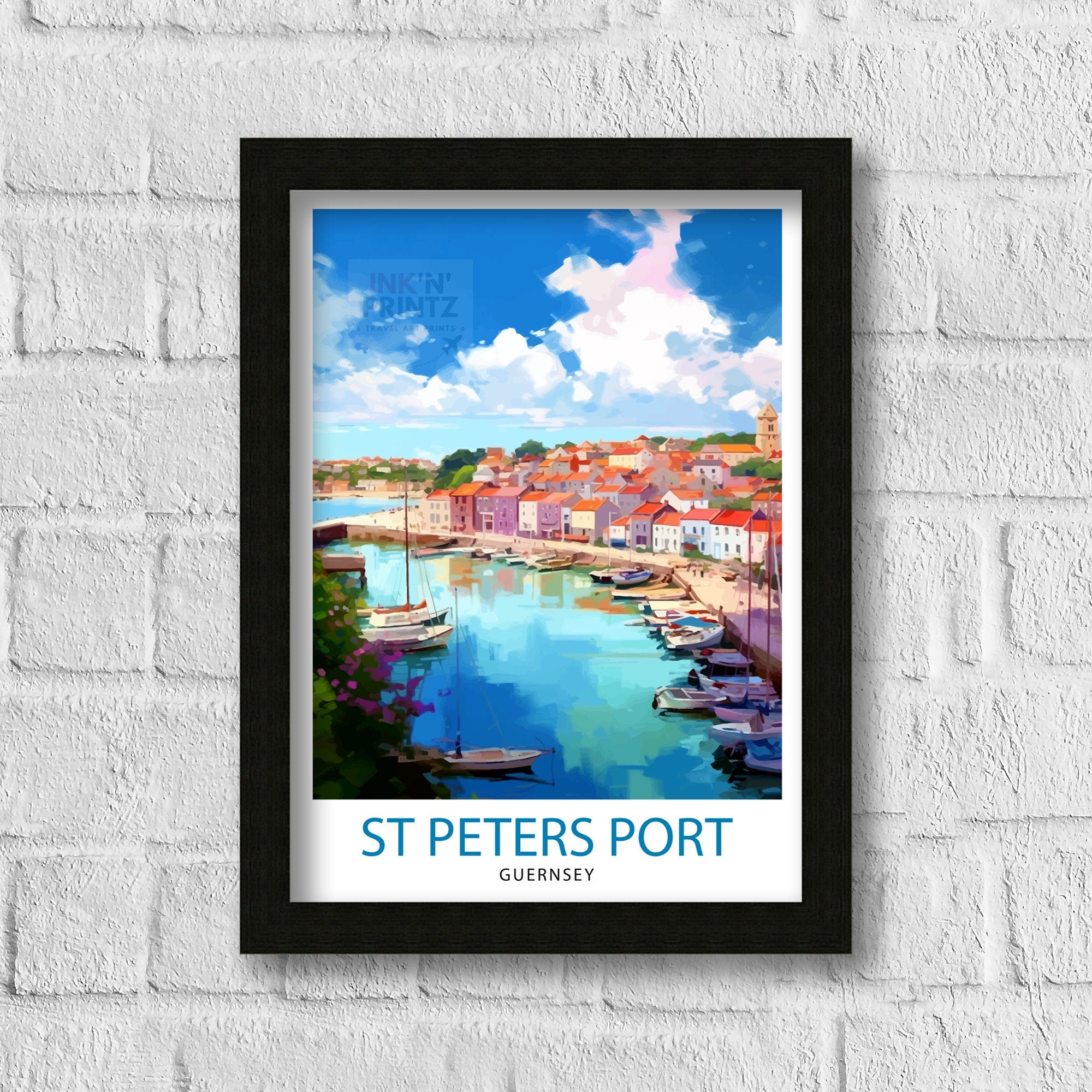 St. Peter Port Art Print, Colorful Guernsey Harbor Scene