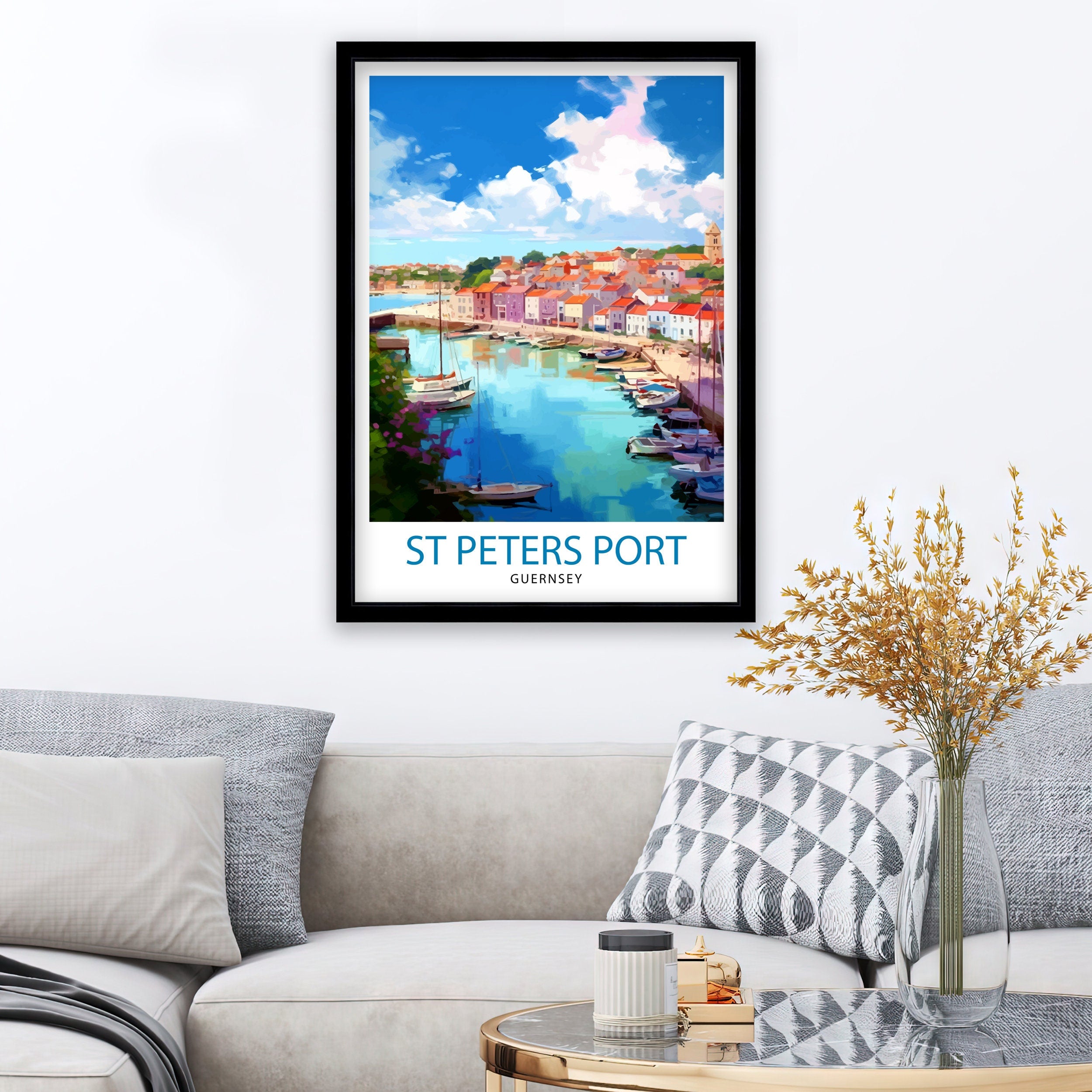 St. Peter Port Art Print, Colorful Guernsey Harbor Scene