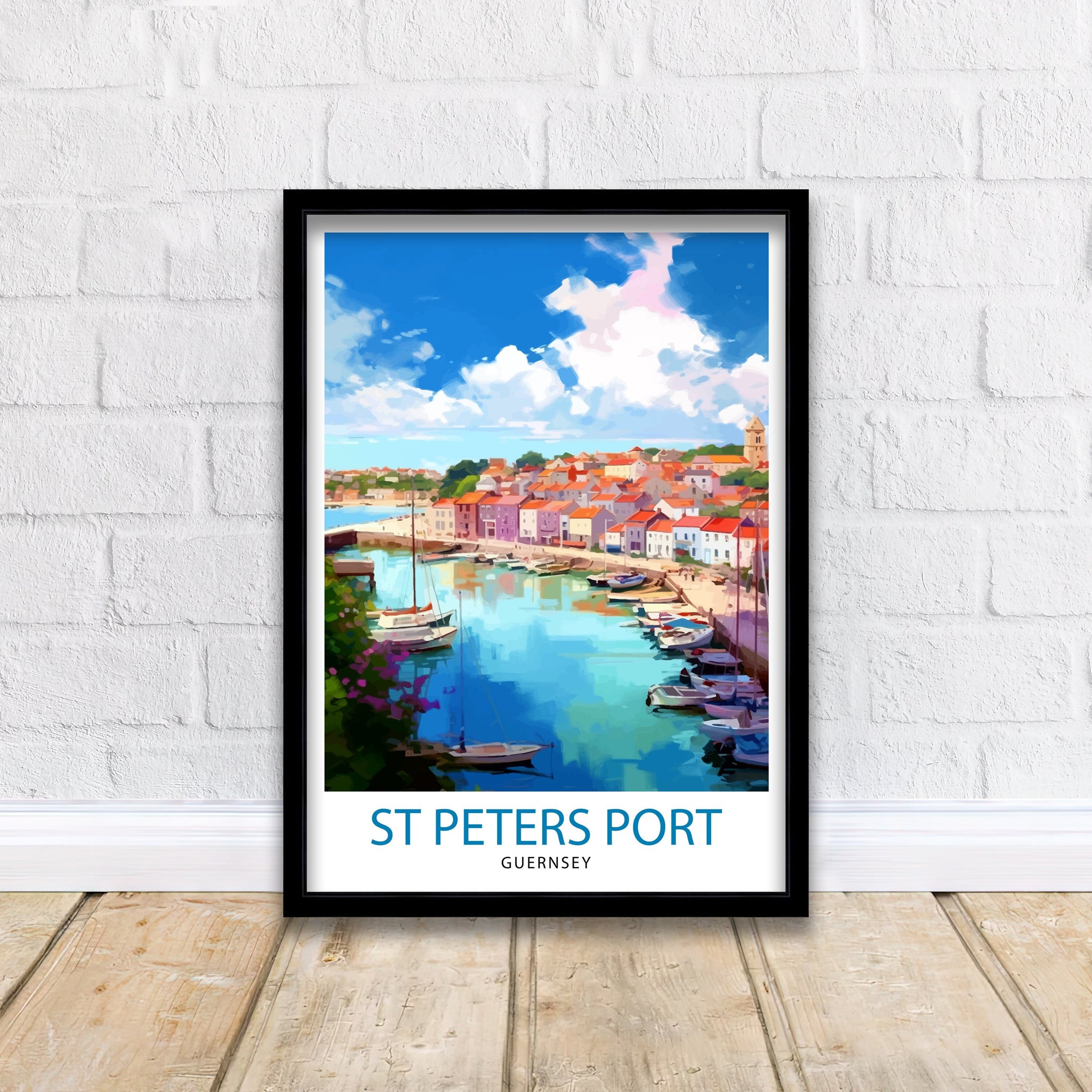 St. Peter Port Art Print, Colorful Guernsey Harbor Scene