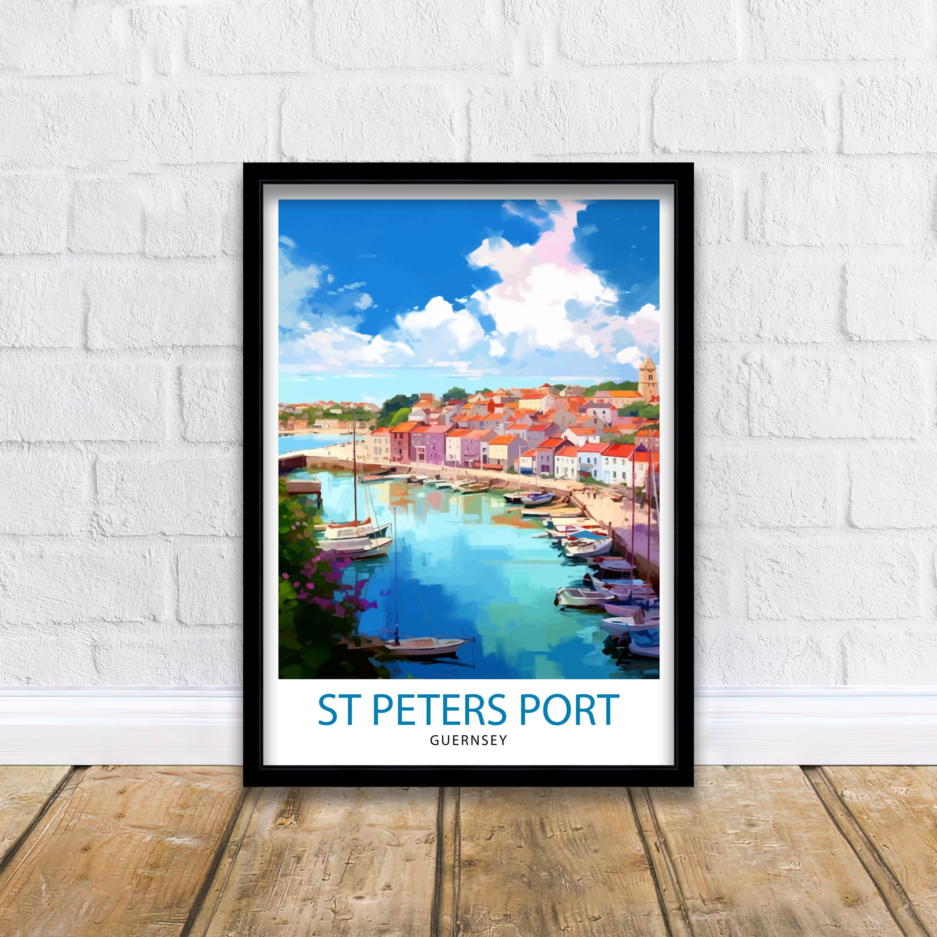 St. Peter Port Art Print, Colorful Guernsey Harbor Scene
