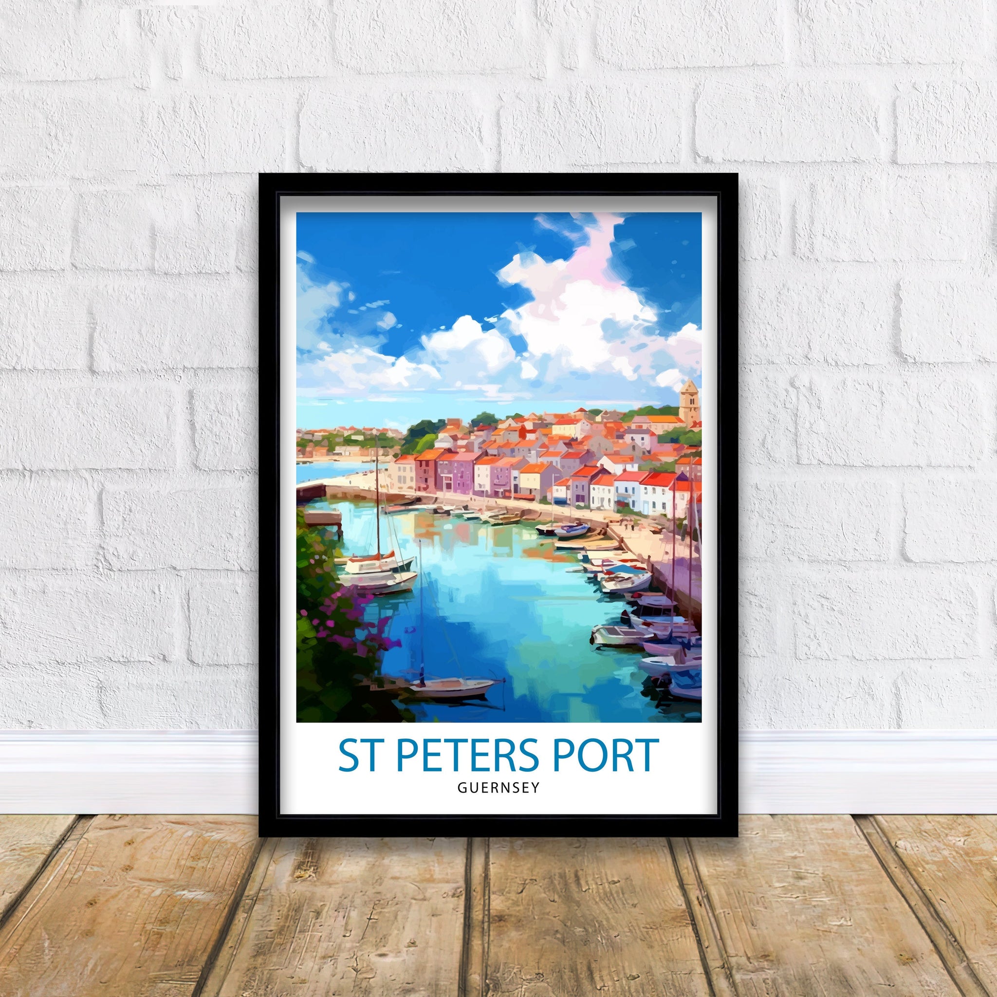 St. Peter Port Art Print, Colorful Guernsey Harbor Scene