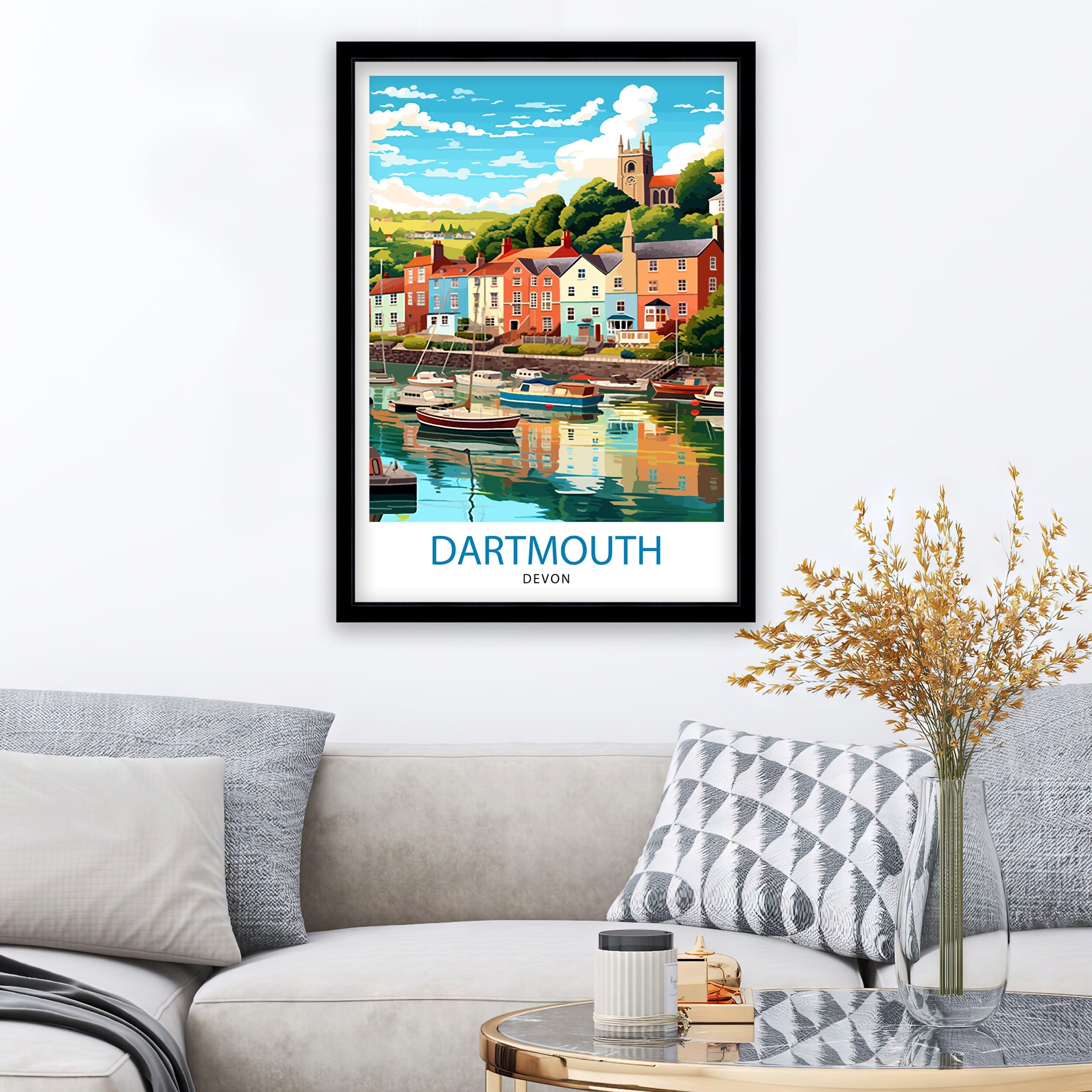 Dartmouth Harbour Travel Print Dartmouth Wall Decor Dartmouth Poster UK Travel Prints Dartmouth Art Print Dartmouth Illustration Dartmouth