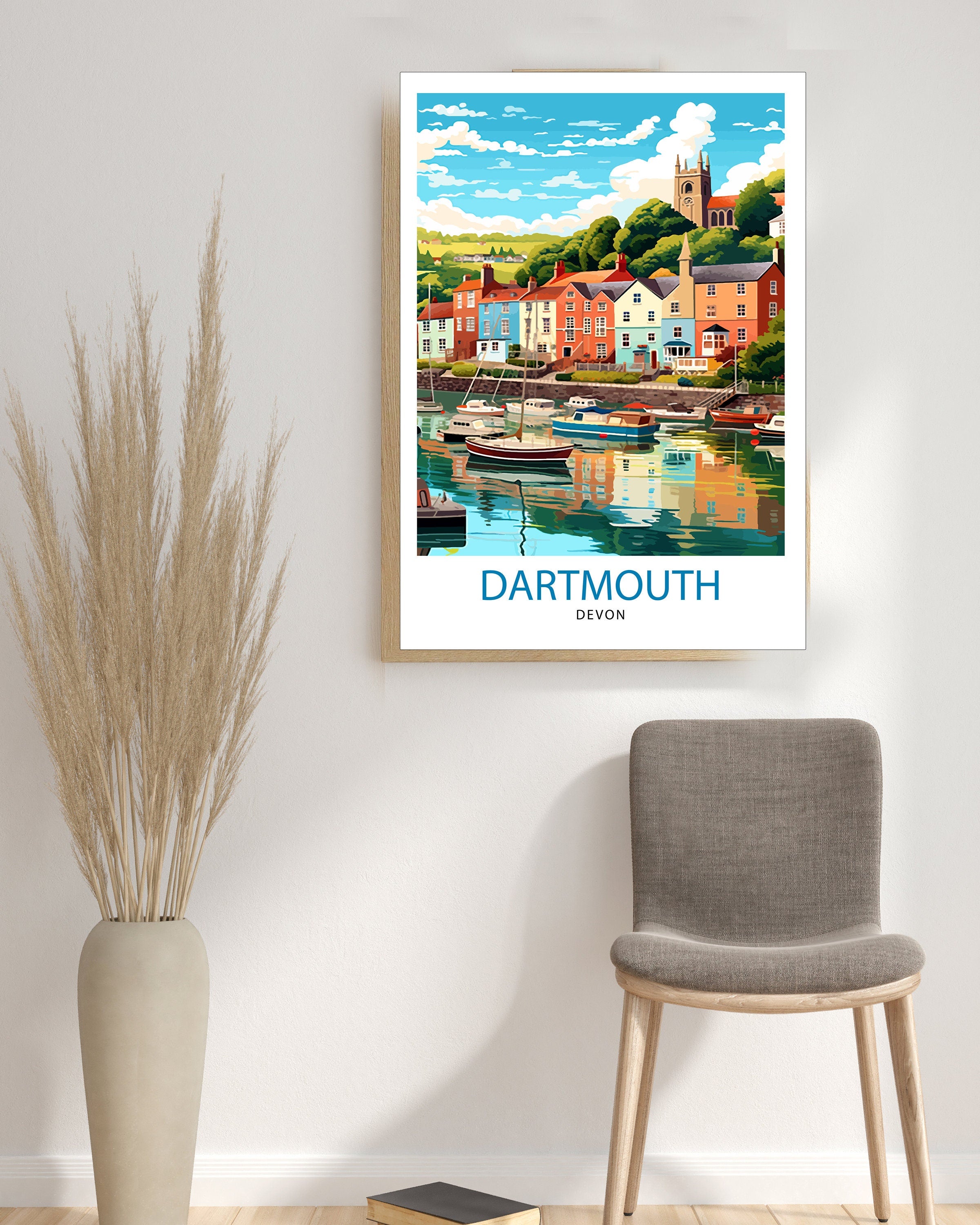Dartmouth Harbour Travel Print Dartmouth Wall Decor Dartmouth Poster UK Travel Prints Dartmouth Art Print Dartmouth Illustration Dartmouth