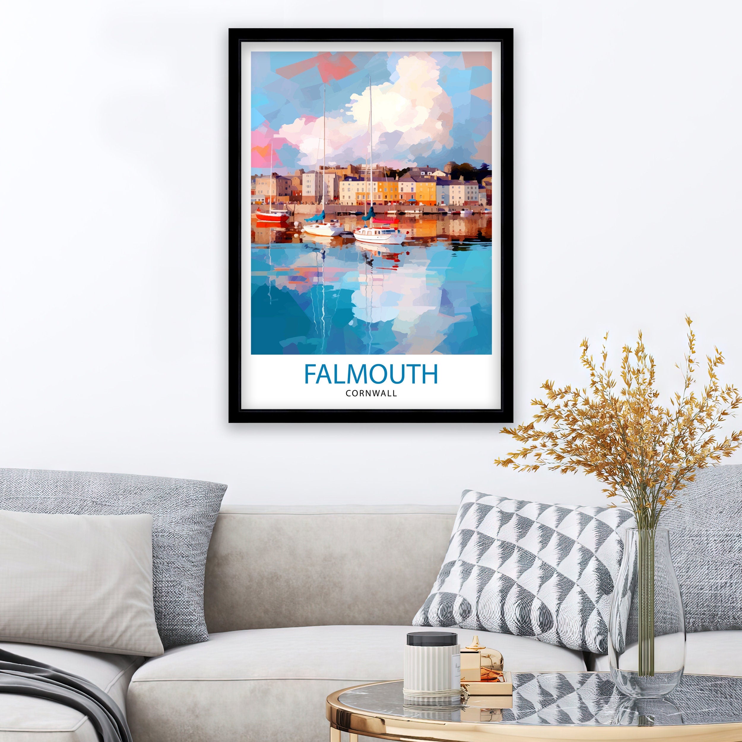 Falmouth Harbour Travel Print Falmouth Wall Decor Falmouth Poster Cornwall Travel Prints Falmouth Art Print Falmouth Illustration Falmouth