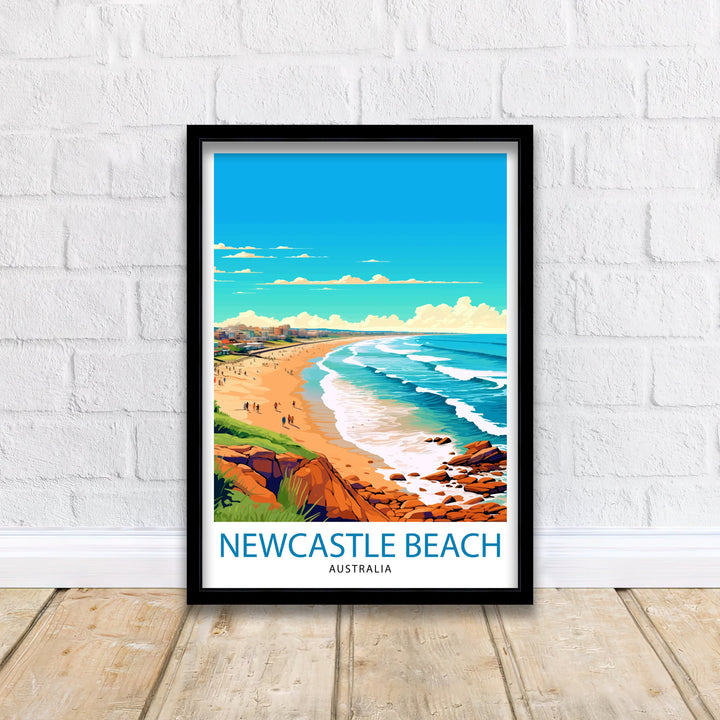 Newcastle Beach Australia Travel Poster Newcastle