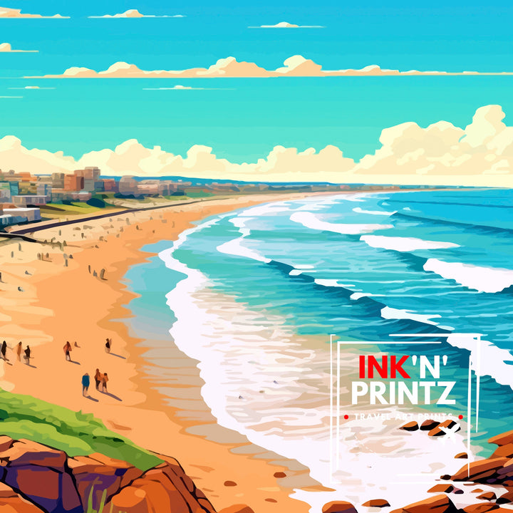 Newcastle Beach Australia Travel Poster Newcastle